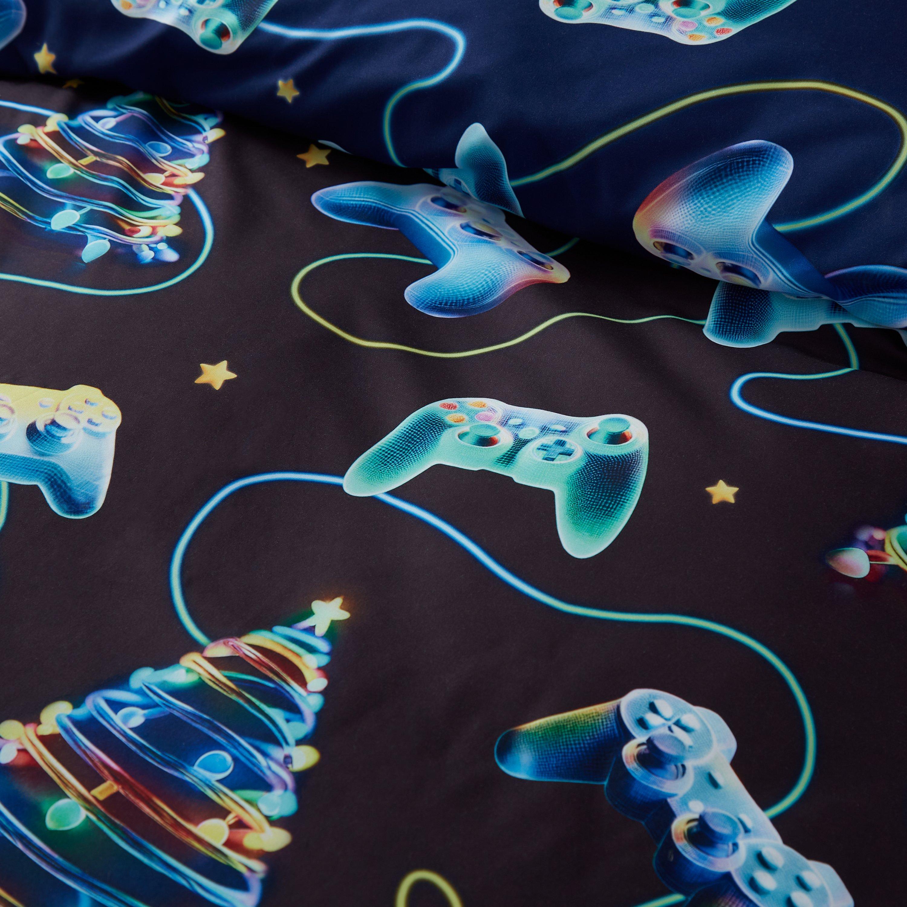 Navy Blue - Catherine Lansfield - Christmas Gamer So Soft Reversible Duvet Cover Set - 4