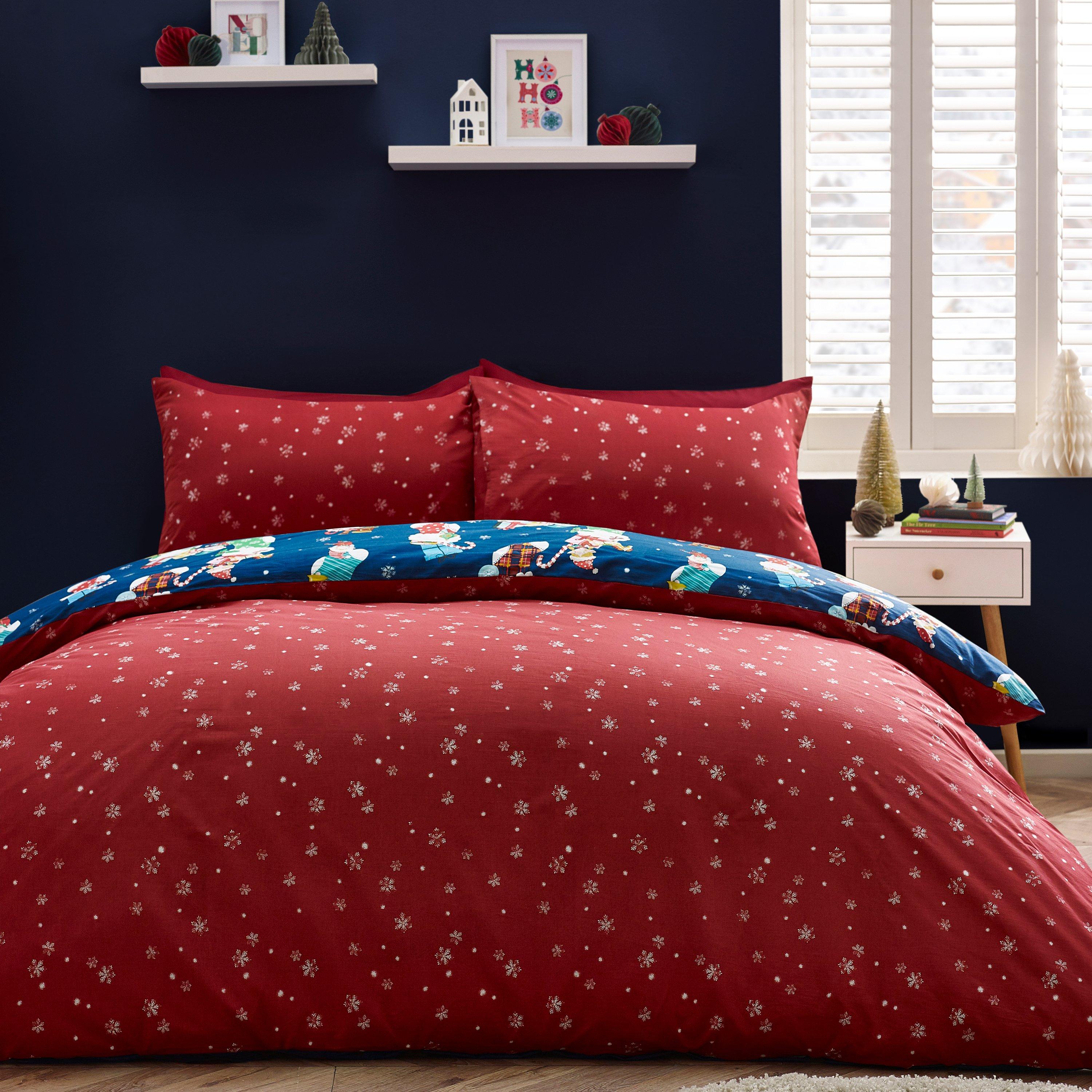 Navy Blue - Catherine Lansfield - Christmas Elves Cotton Rich Duvet Cover Set - 2