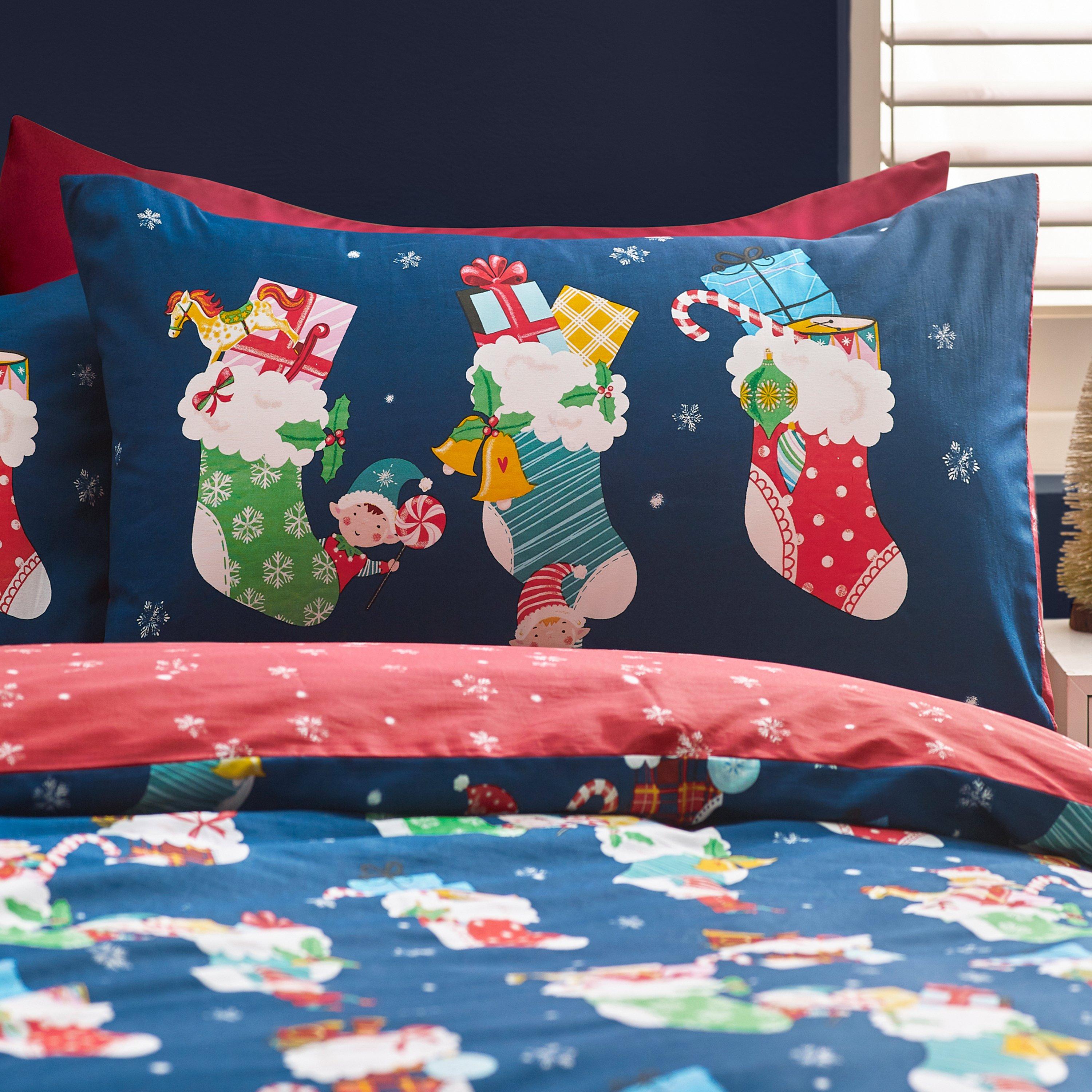 Navy Blue - Catherine Lansfield - Christmas Elves Cotton Rich Duvet Cover Set - 3