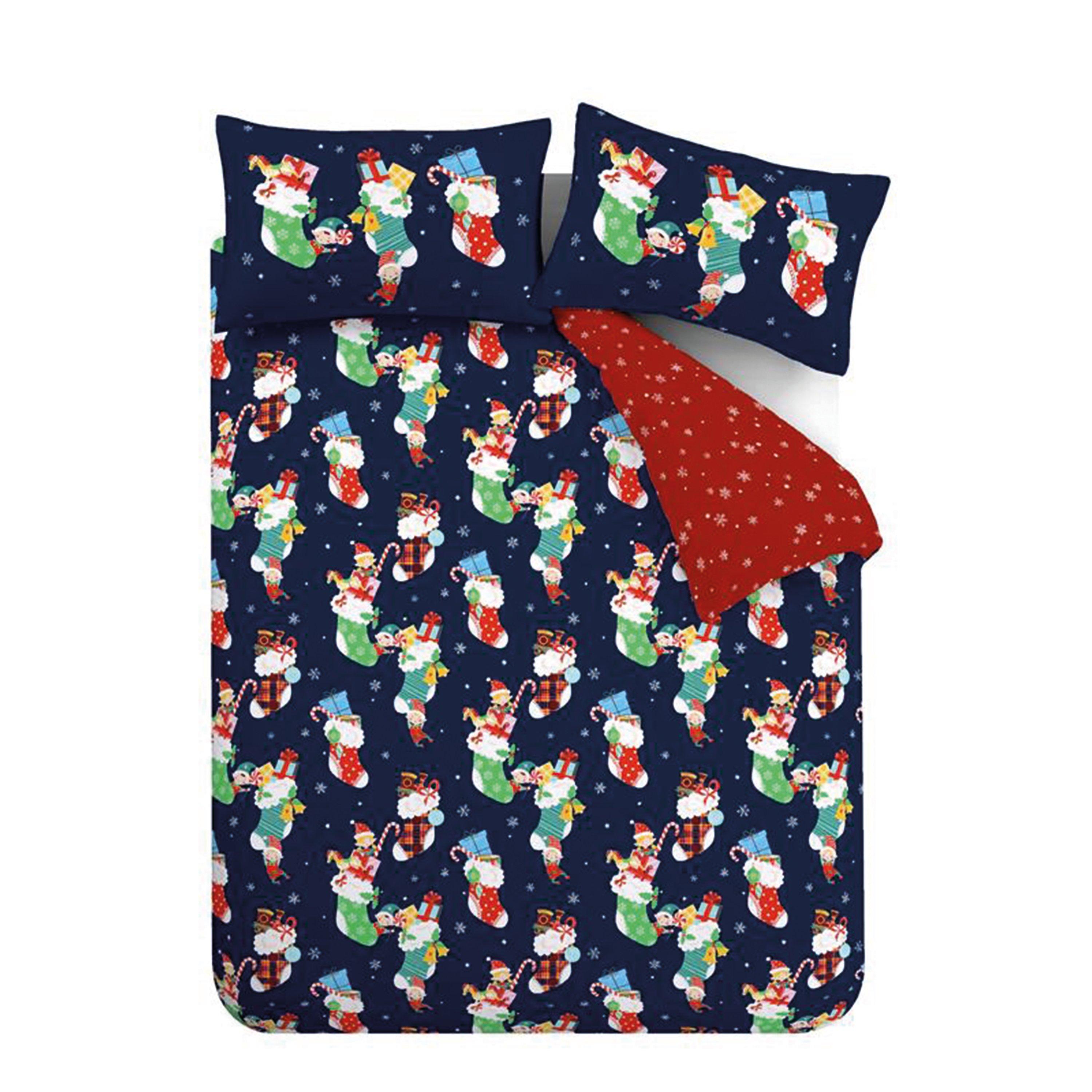 Navy Blue - Catherine Lansfield - Christmas Elves Cotton Rich Duvet Cover Set - 5