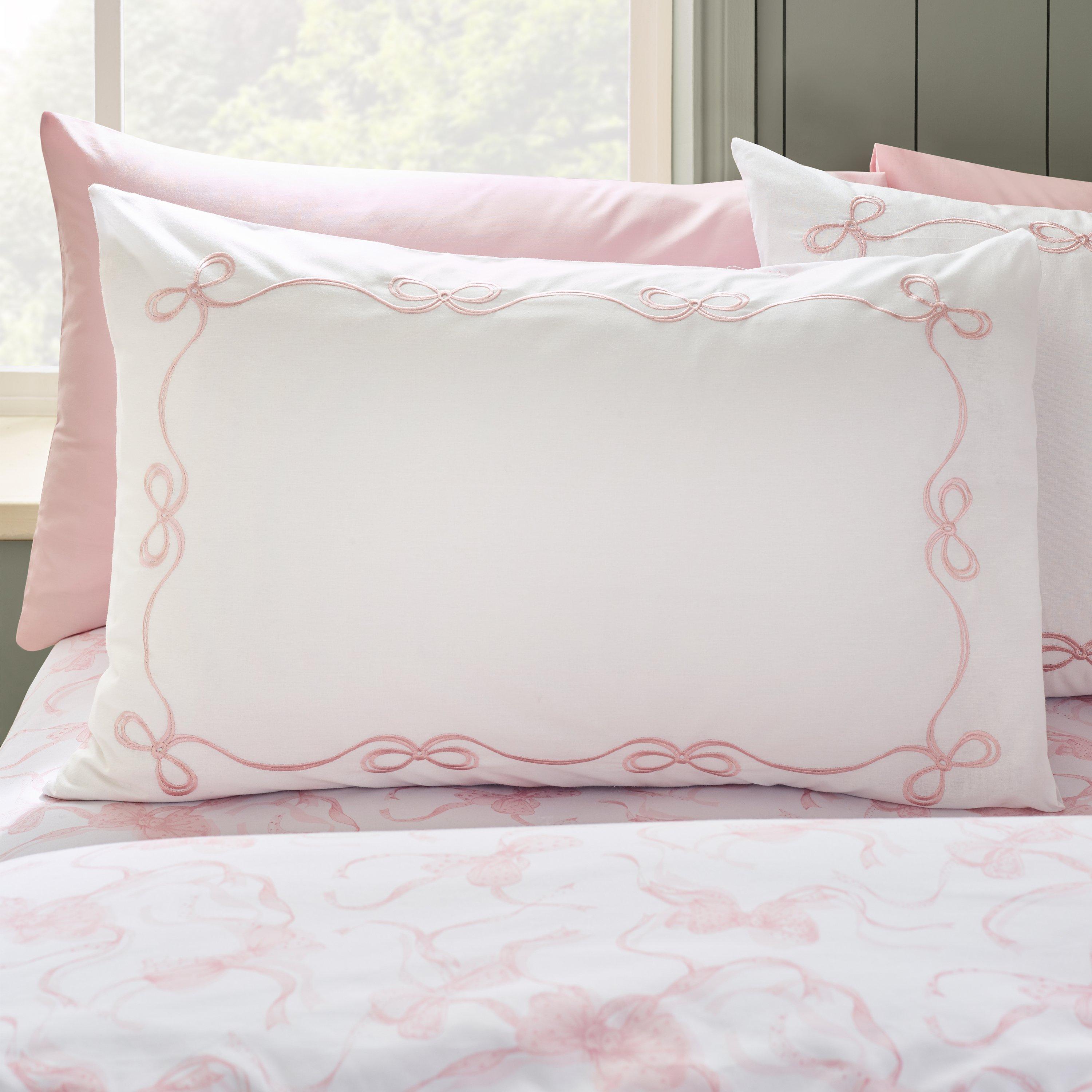 White / Pink - Catherine Lansfield - Bow Embroidery Duvet Cover Set - 3