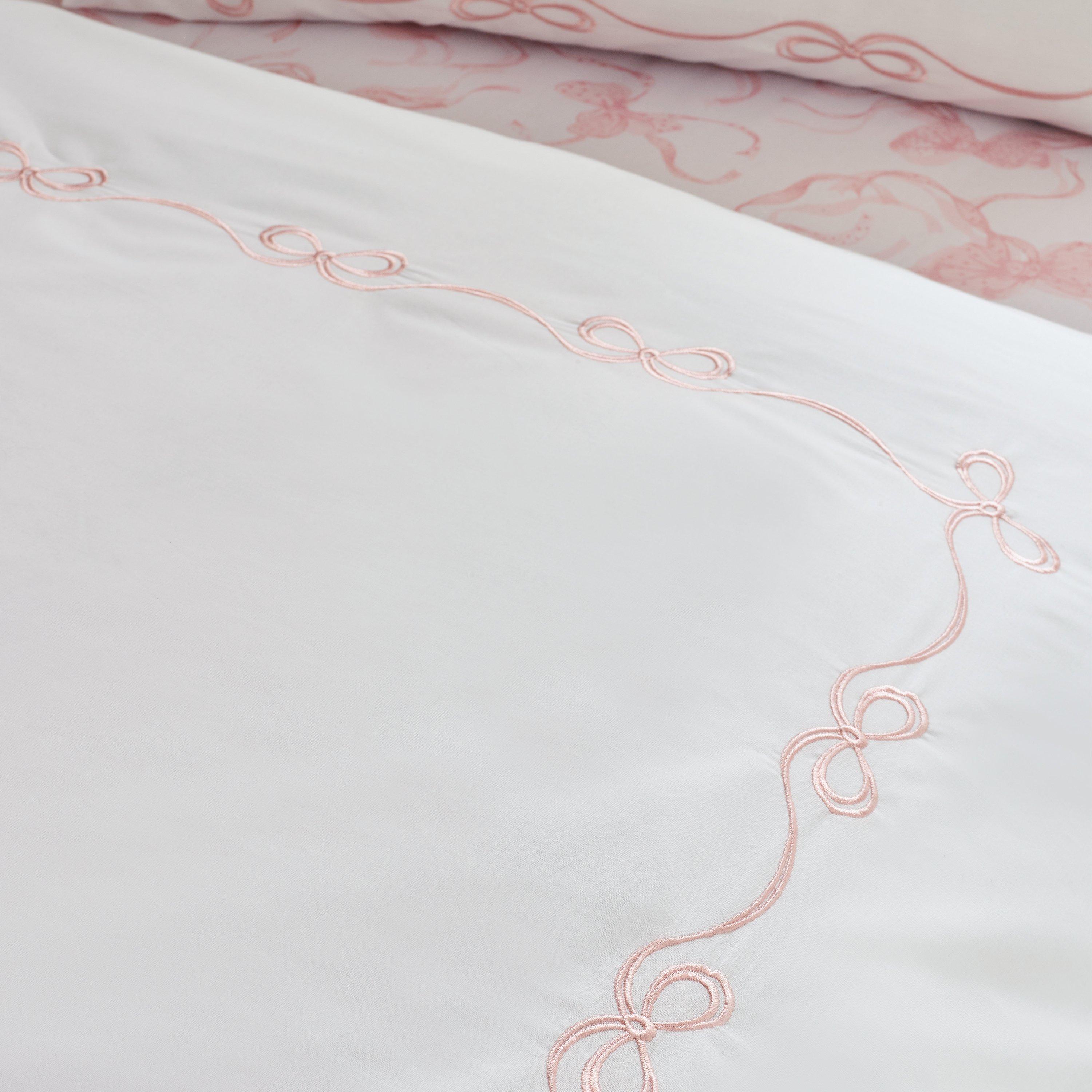White / Pink - Catherine Lansfield - Bow Embroidery Duvet Cover Set - 4