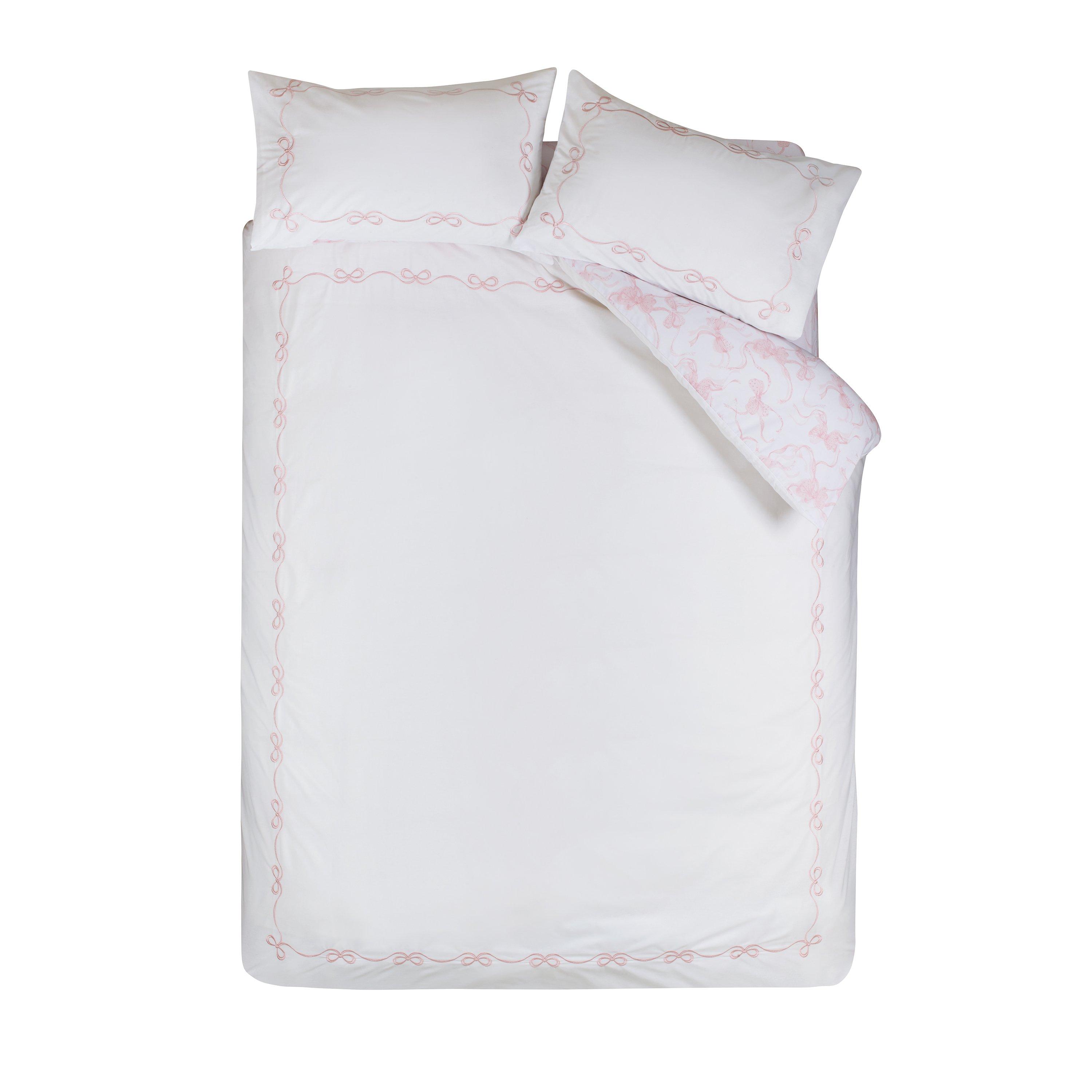 White / Pink - Catherine Lansfield - Bow Embroidery Duvet Cover Set - 5