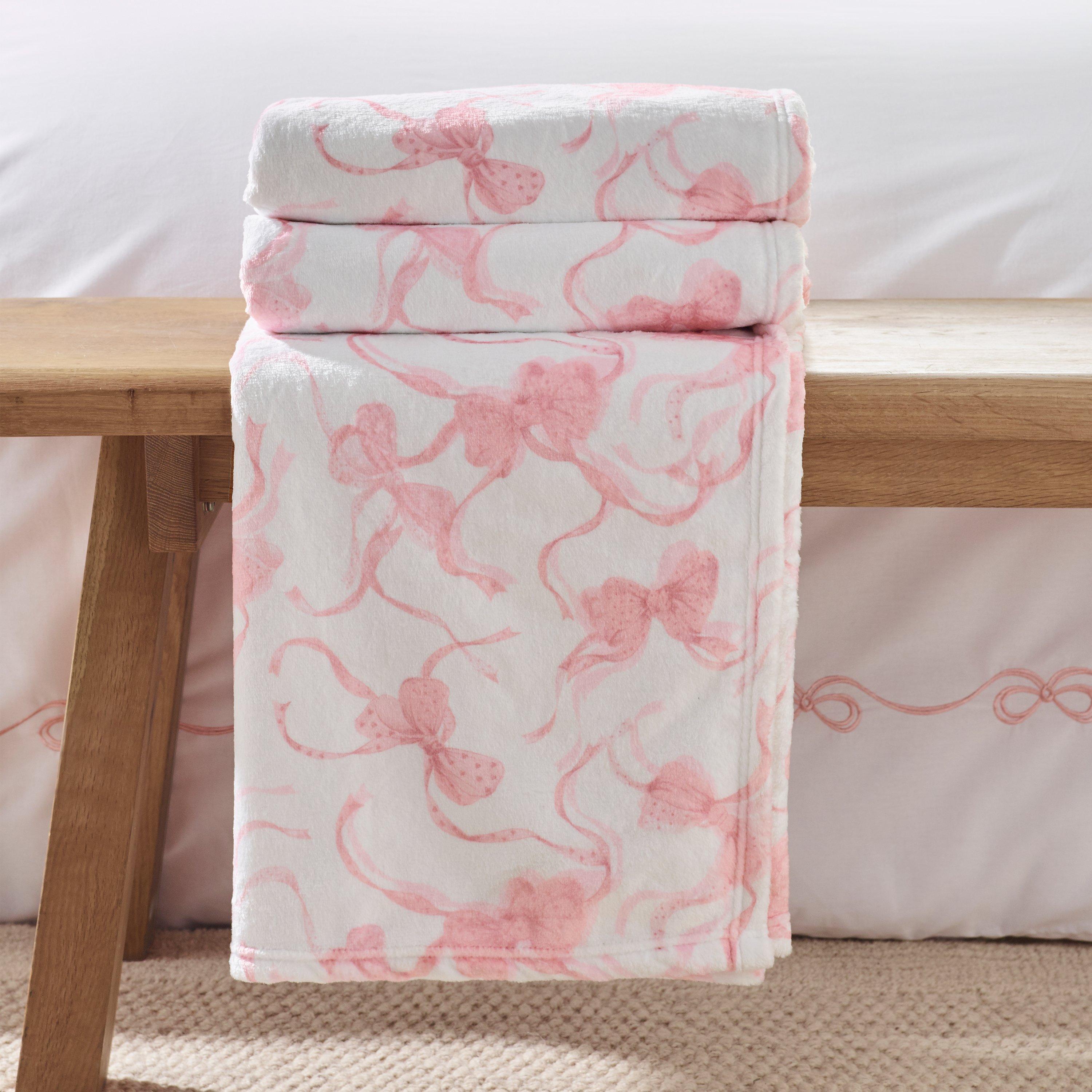 Catherine Lansfield  Bow Cosy Fleece Oversized Blanket Throw - Pink - 200x240cm
