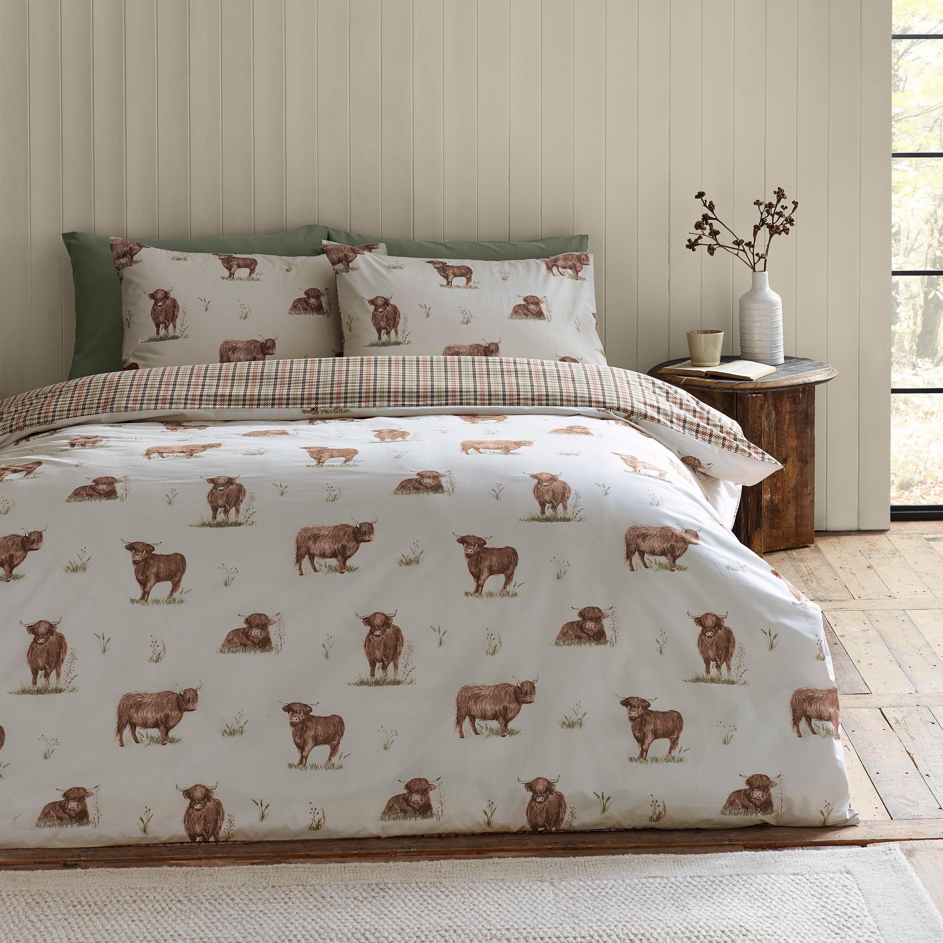 Natural - Catherine Lansfield - Angus Highland Cow Reversible Duvet Cover Set - 1