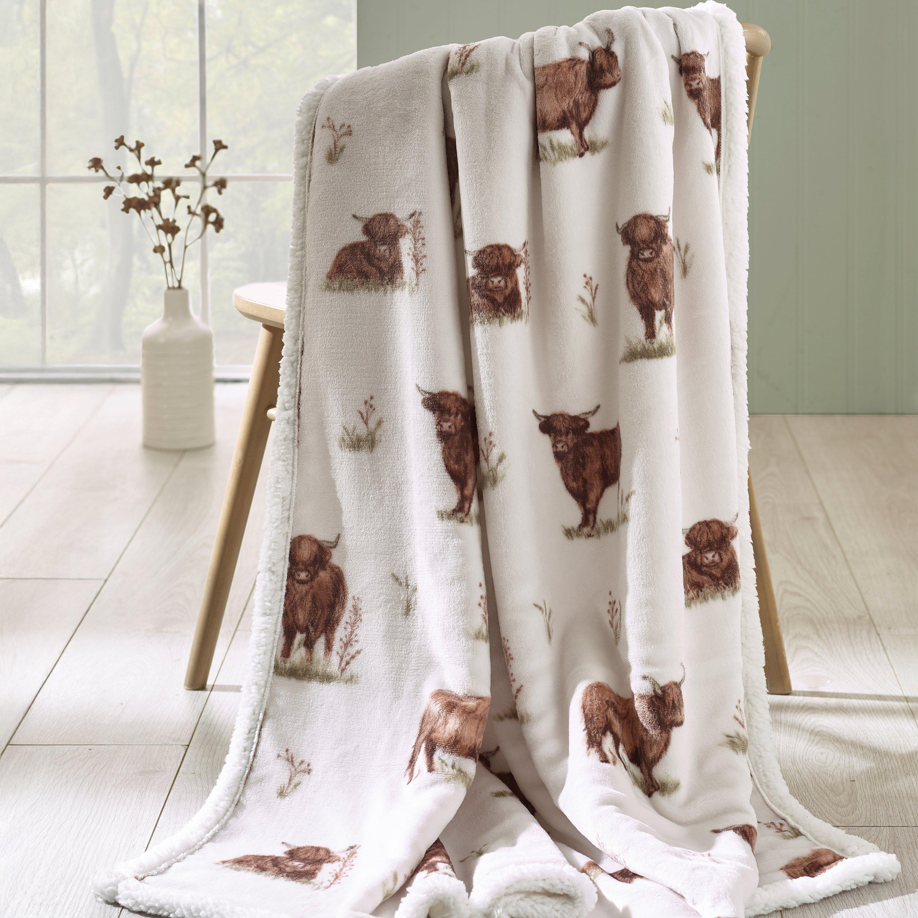 Natural - Catherine Lansfield - Angus Highland Cow Cosy Fleece Blanket Throw - 1