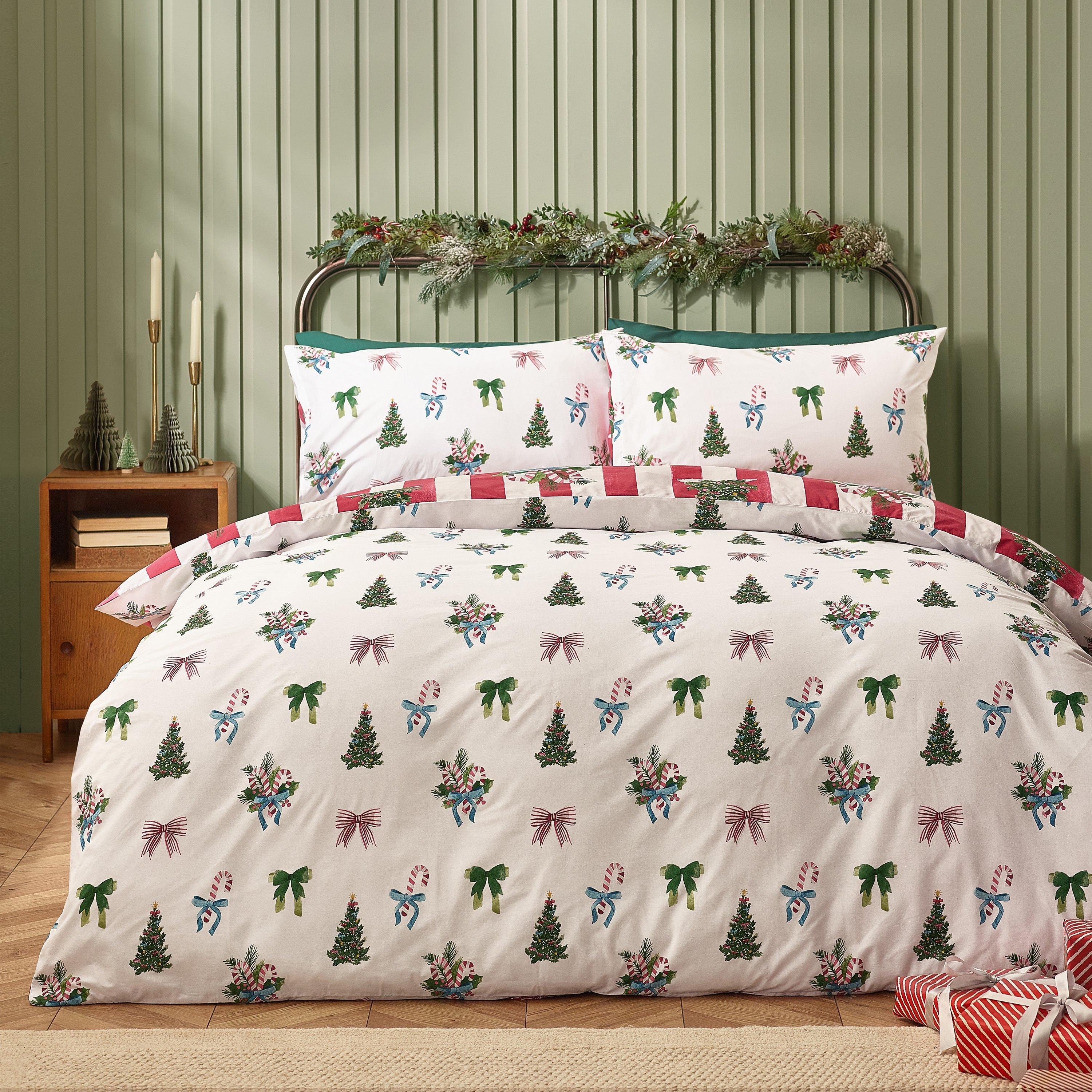 Red - Catherine Lansfield - Christmas Stripe Reversible Duvet Cover Set - 2