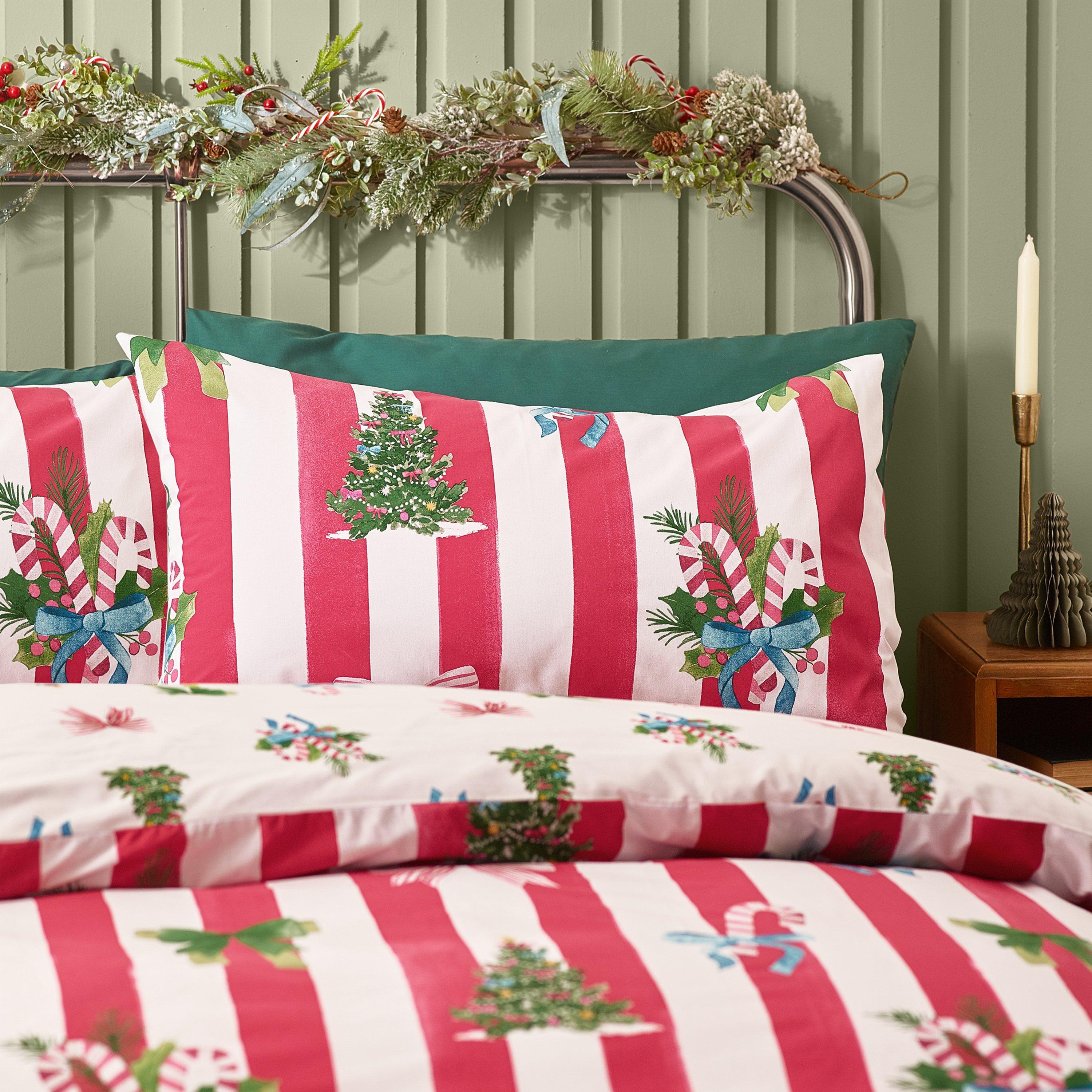 Red - Catherine Lansfield - Christmas Stripe Reversible Duvet Cover Set - 3