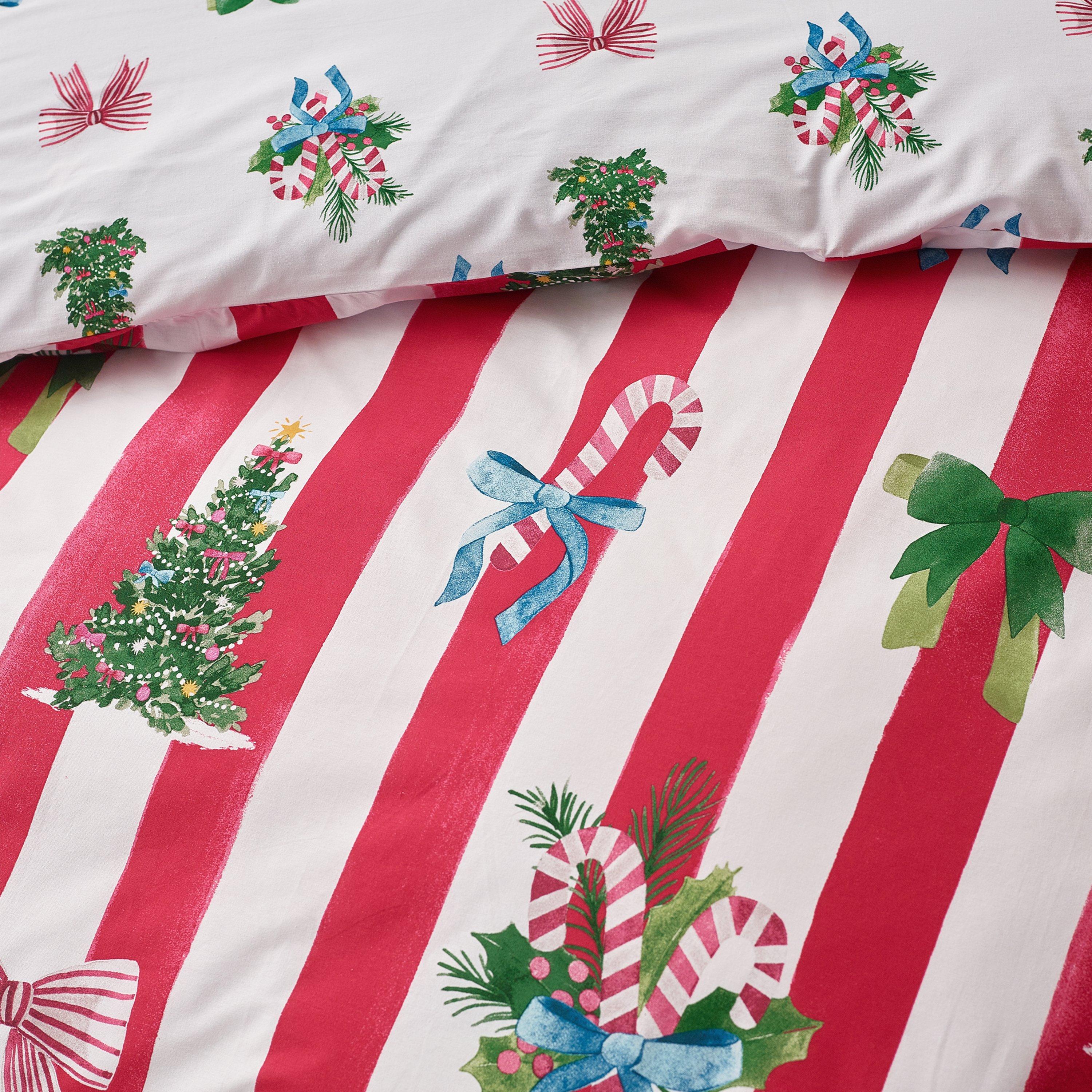 Red - Catherine Lansfield - Christmas Stripe Reversible Duvet Cover Set - 4