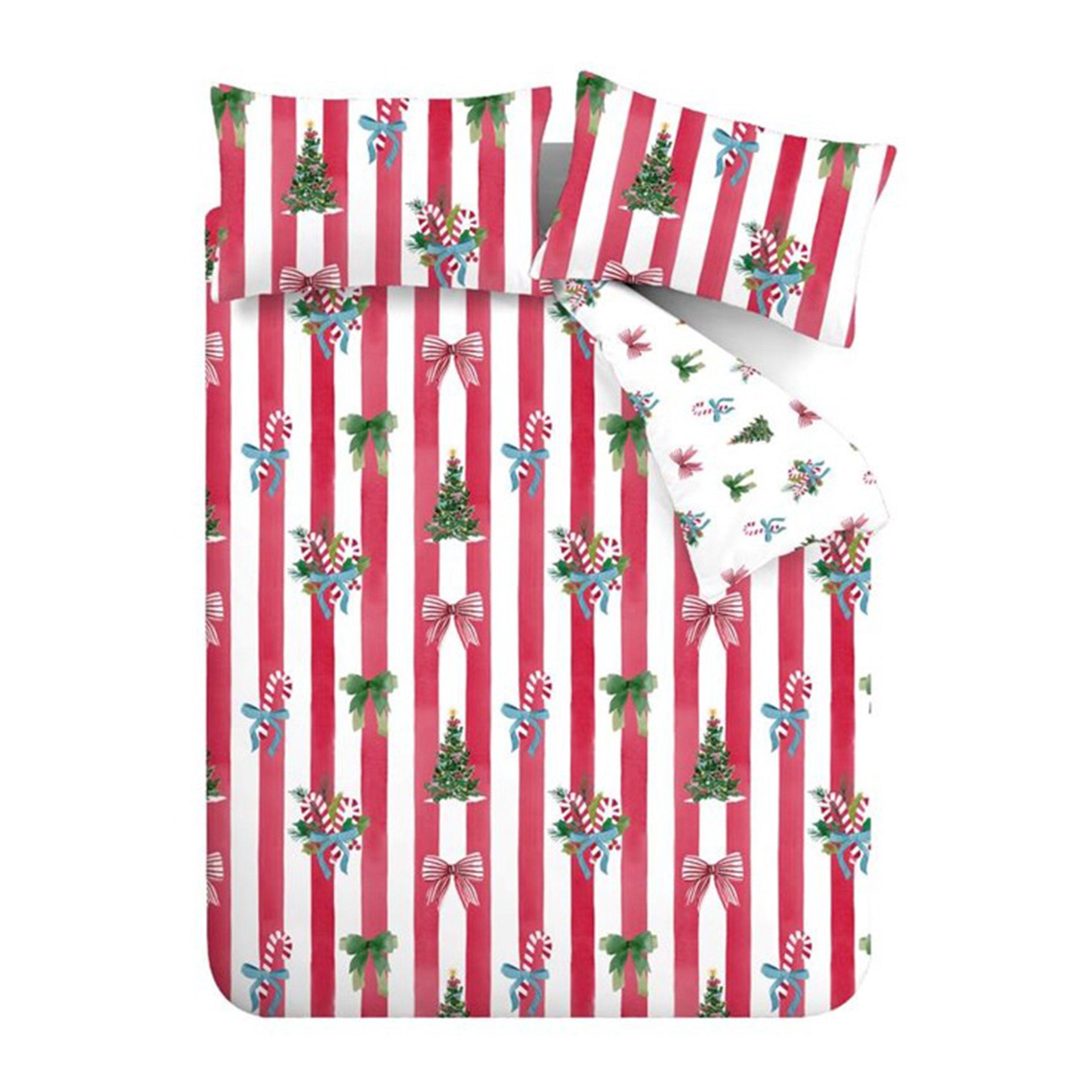 Red - Catherine Lansfield - Christmas Stripe Reversible Duvet Cover Set - 5