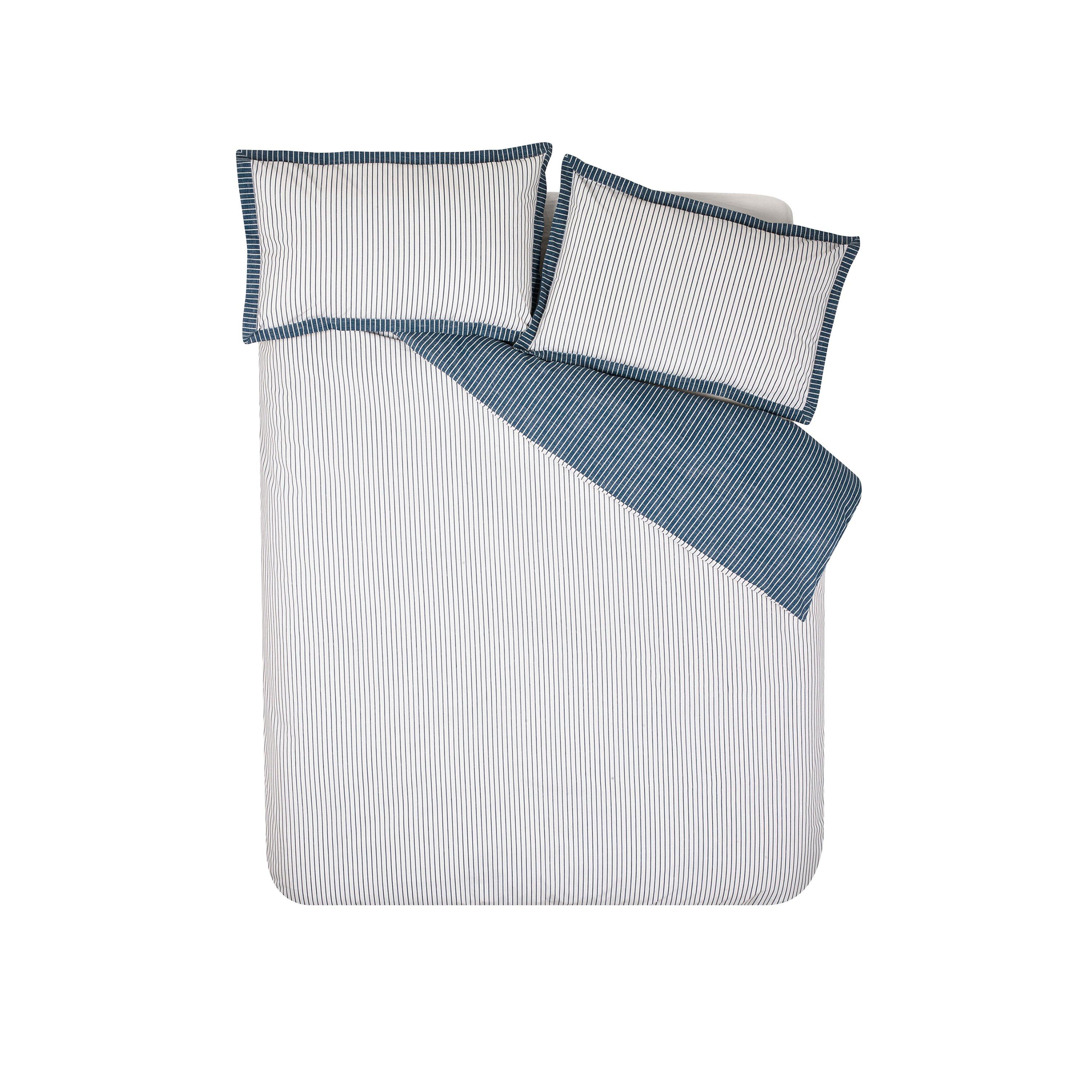 Navy Blue - Catherine Lansfield - Oxford Pinstripe Reversible Duvet Cover Set - 5