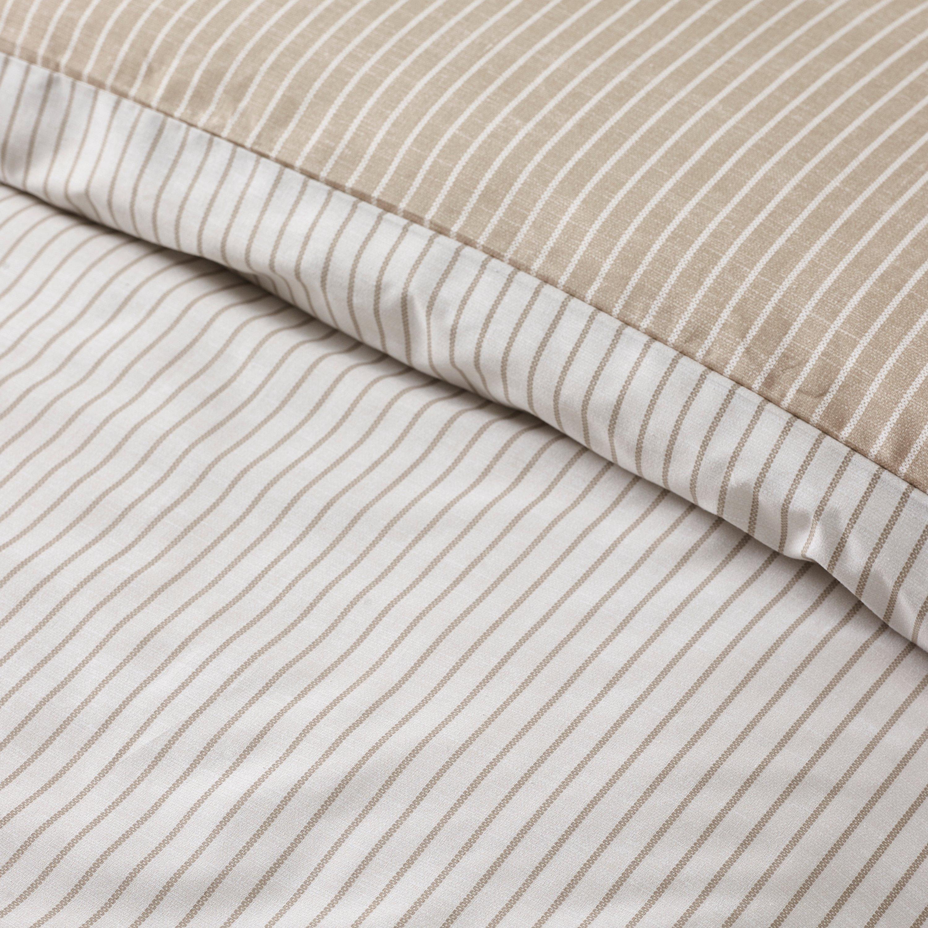 Natural - Catherine Lansfield - Oxford Pinstripe Reversible Duvet Cover Set - 4