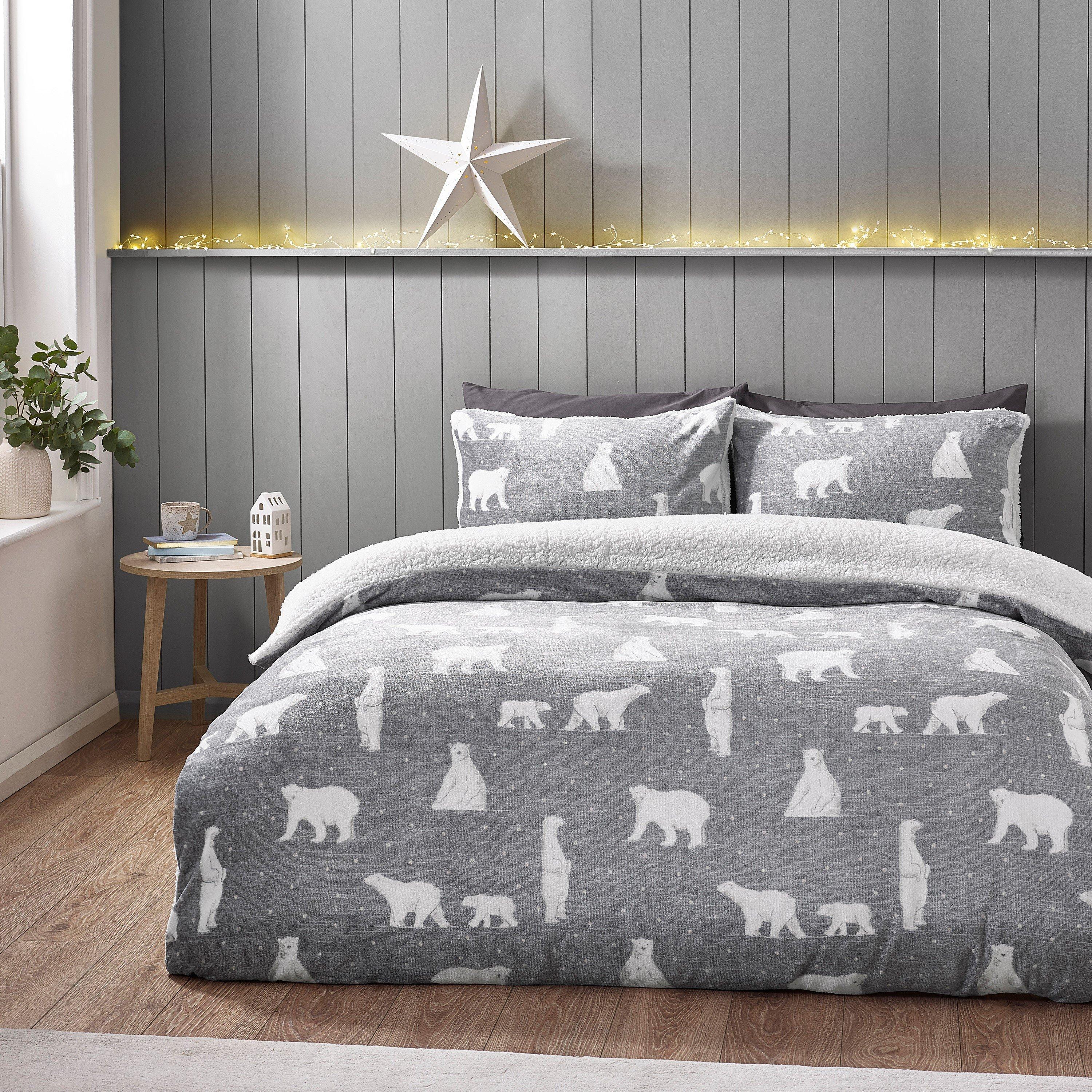 Grey - Catherine Lansfield - Cosy Polar Bear Soft Sherpa Duvet Cover Set - 1
