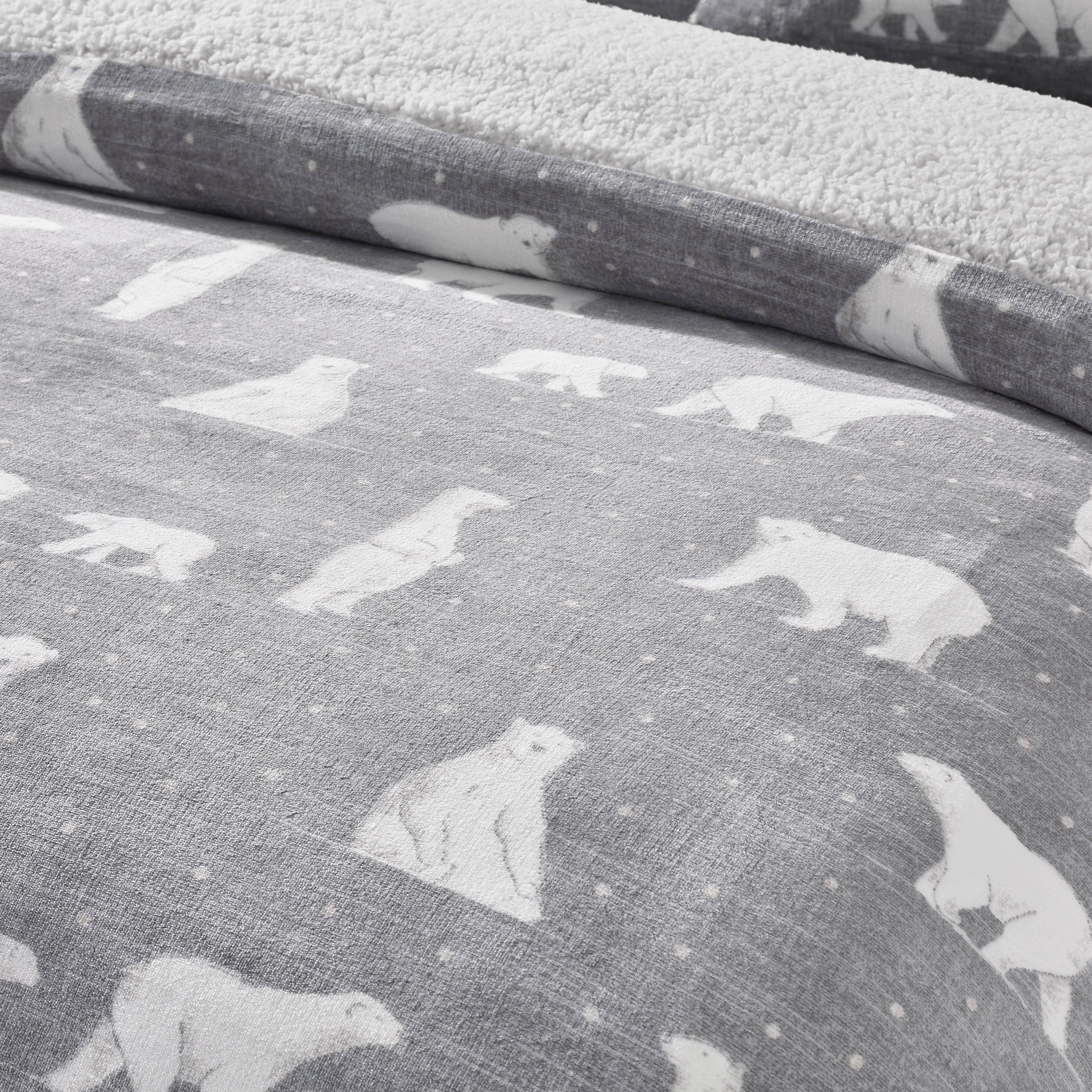 Grey - Catherine Lansfield - Cosy Polar Bear Soft Sherpa Duvet Cover Set - 3