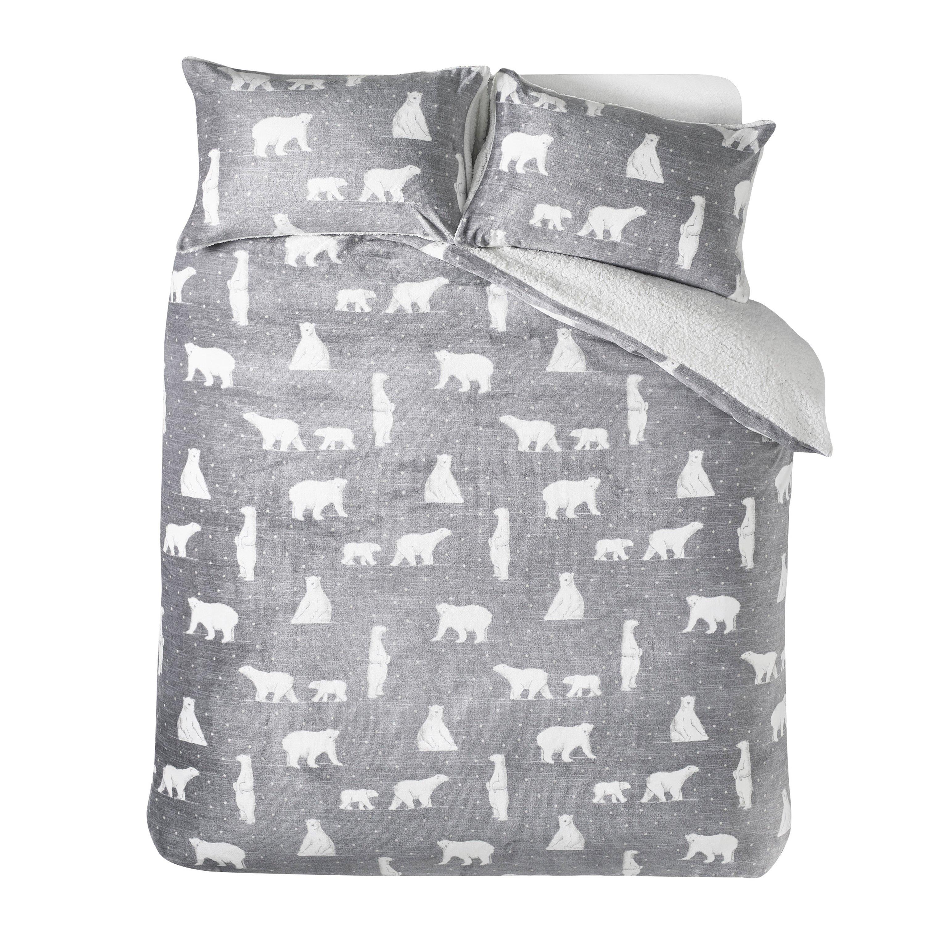Grey - Catherine Lansfield - Cosy Polar Bear Soft Sherpa Duvet Cover Set - 4