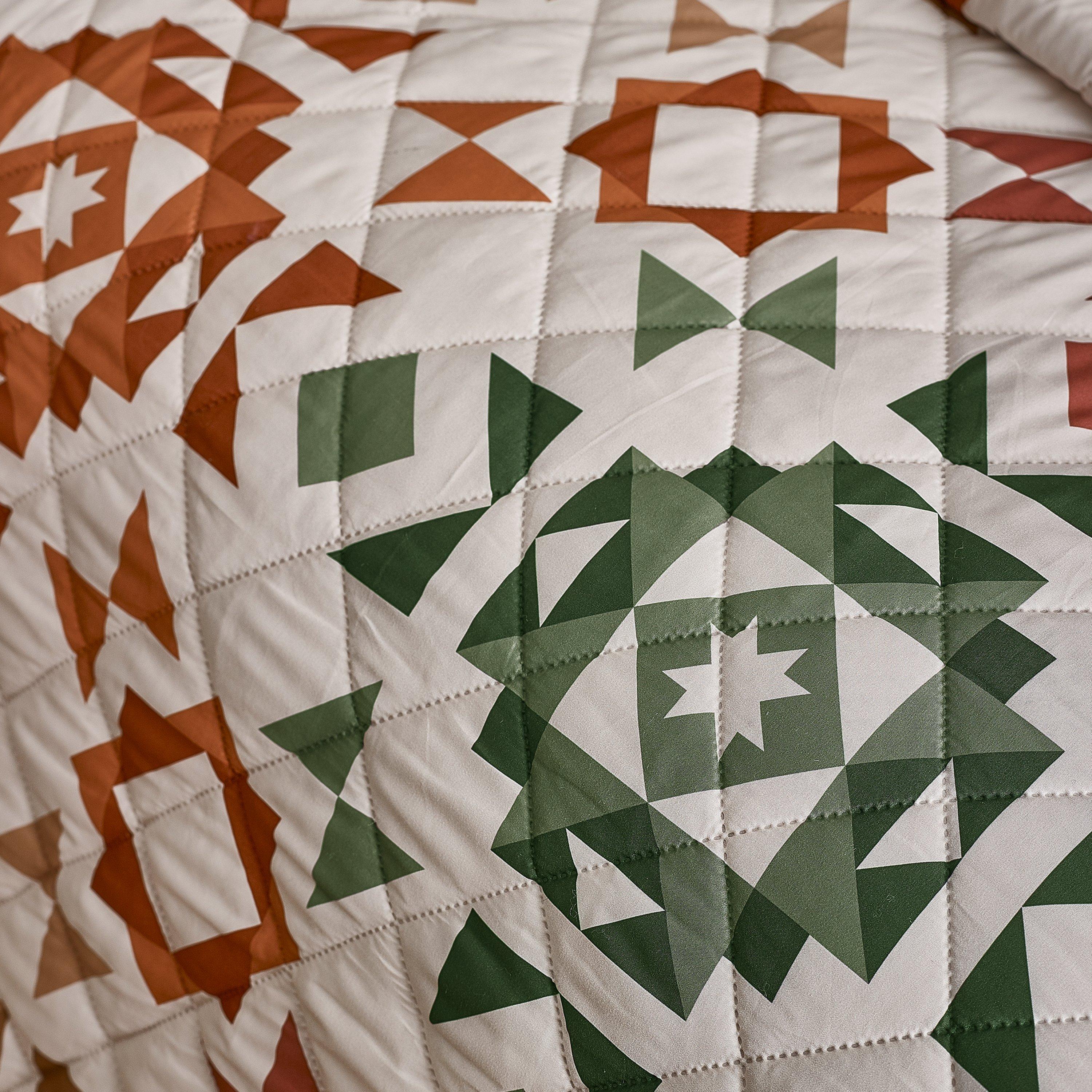 Natural - Catherine Lansfield - Autumn Patchwork Geo Quilted Bedspread - 2