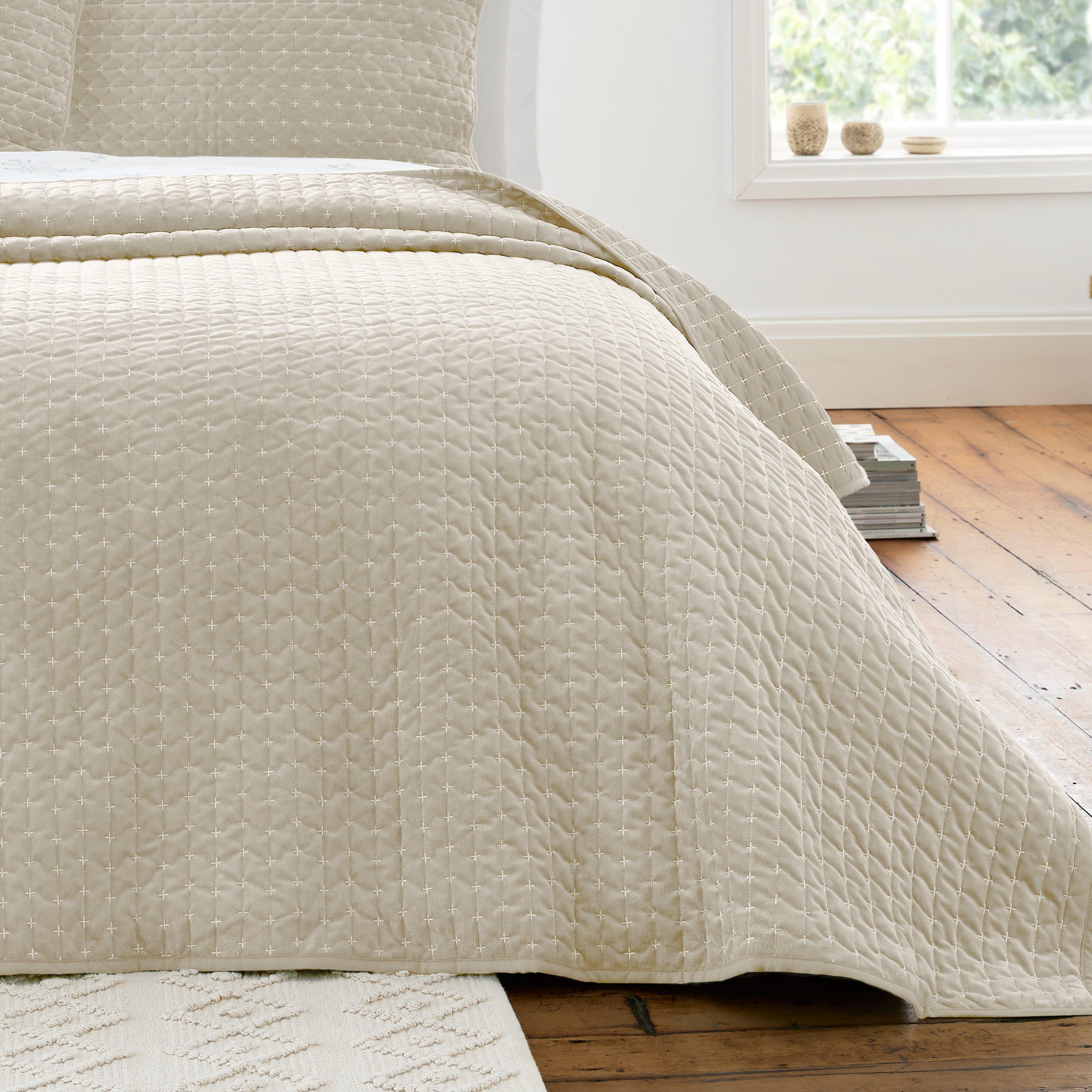 Bianca  Attica Velvet Embroidered Bedspread - Natural - 240x260cm