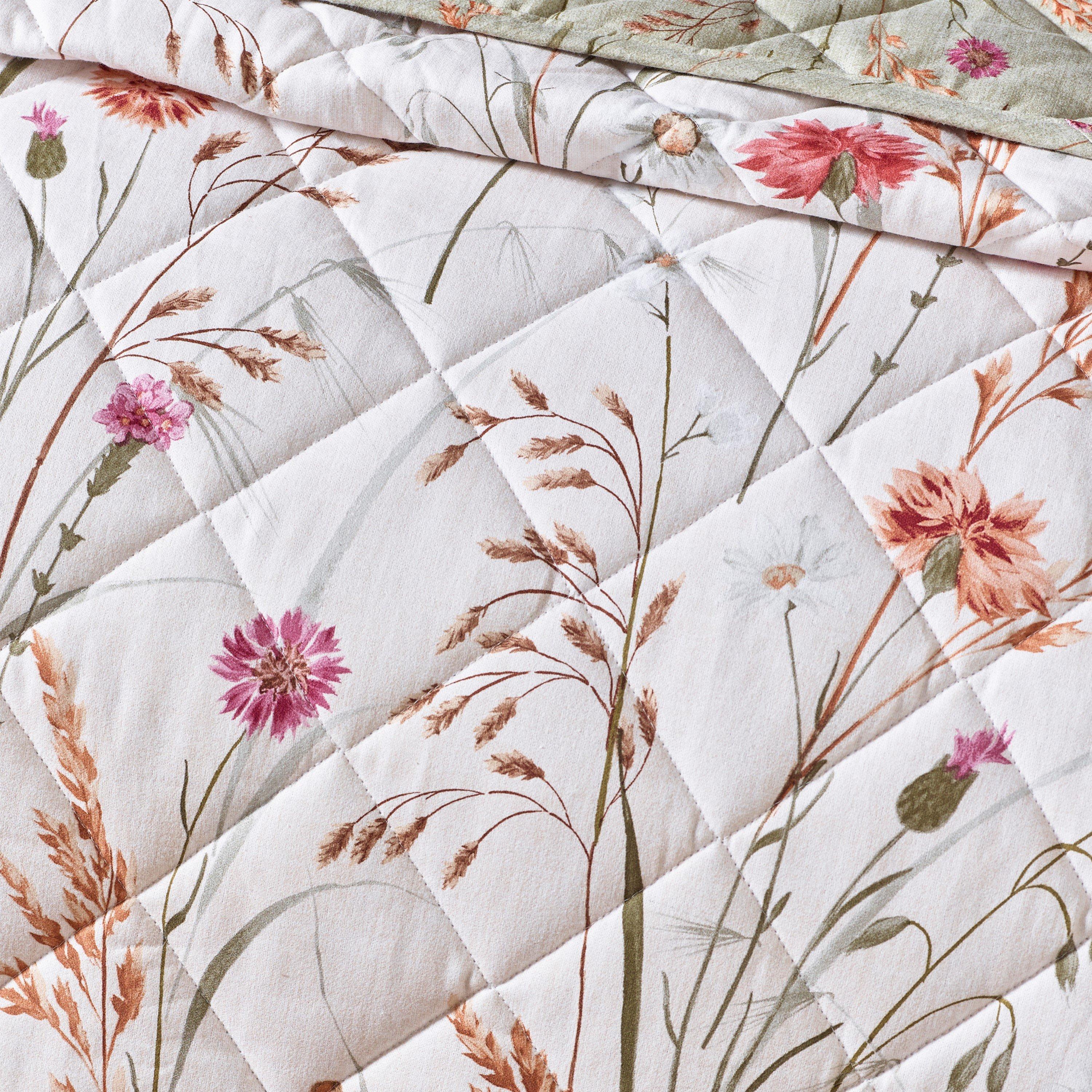 Green - Catherine Lansfield - Brushed Grasmere Floral Cotton Quilted Bedspread - 3