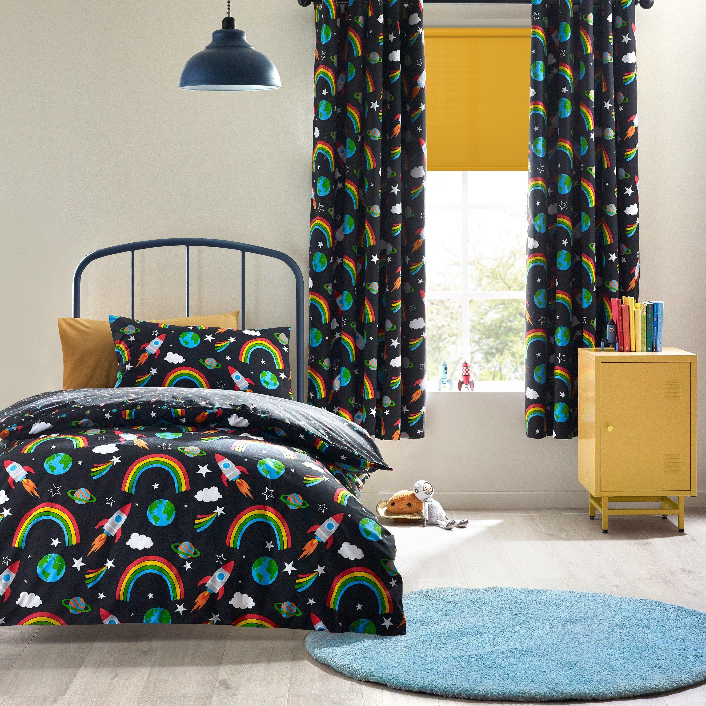 Black - Catherine Lansfield - Rainbow Rockets Reversible Duvet Cover Set - 1