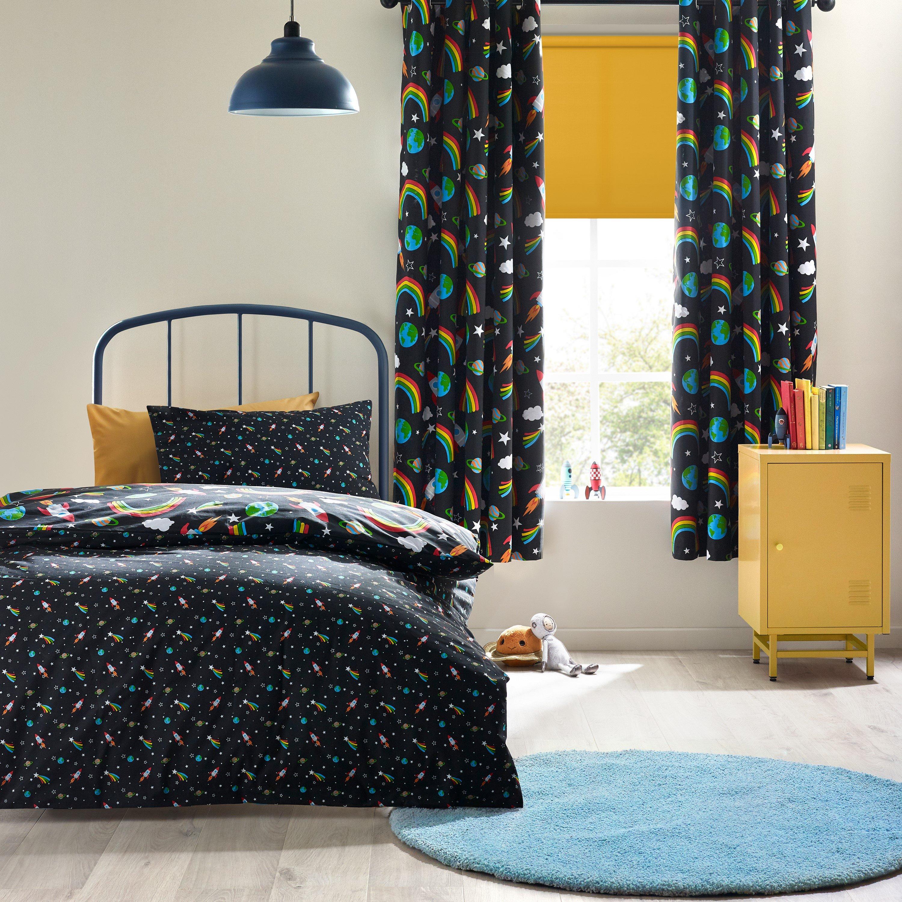 Black - Catherine Lansfield - Rainbow Rockets Reversible Duvet Cover Set - 2