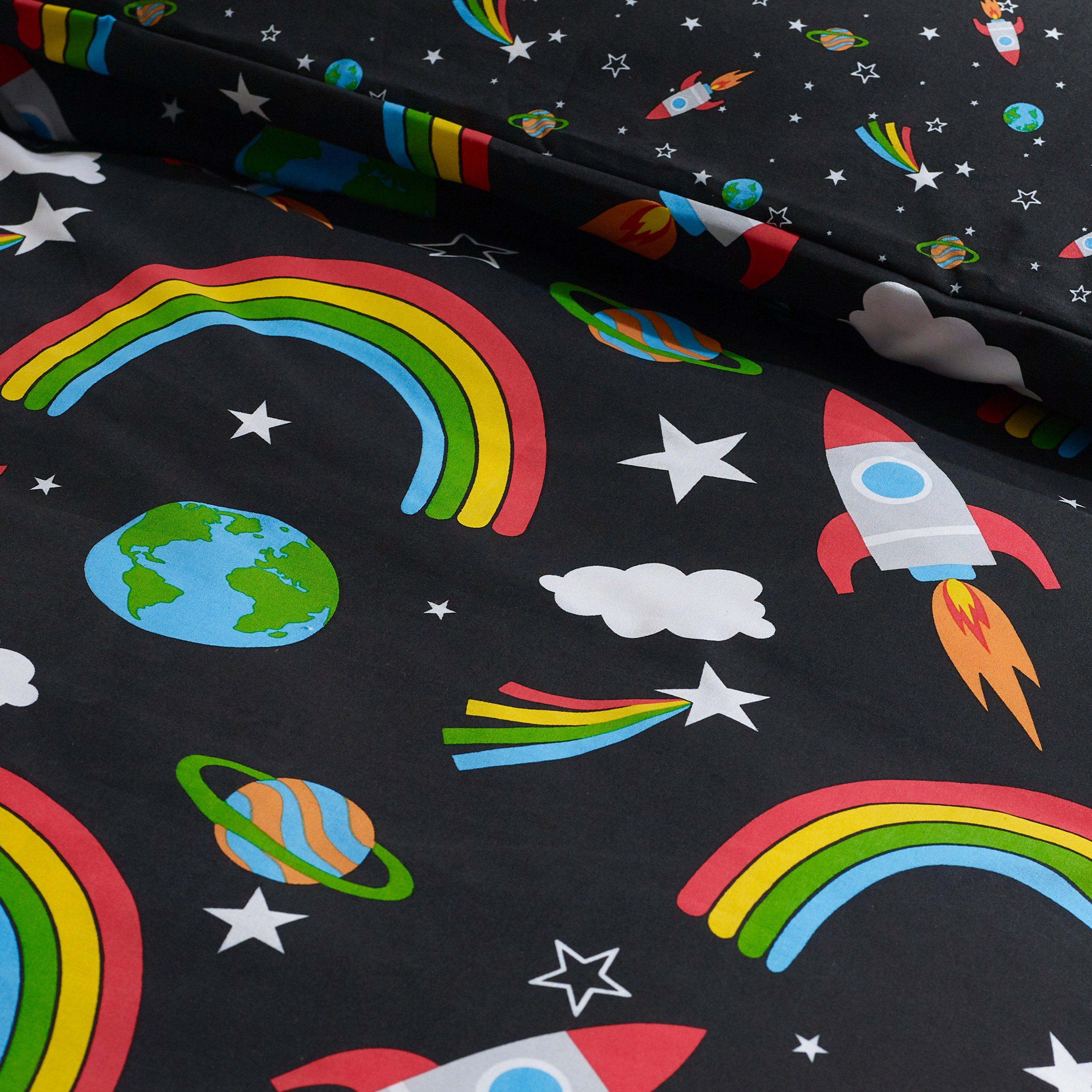 Black - Catherine Lansfield - Rainbow Rockets Reversible Duvet Cover Set - 4