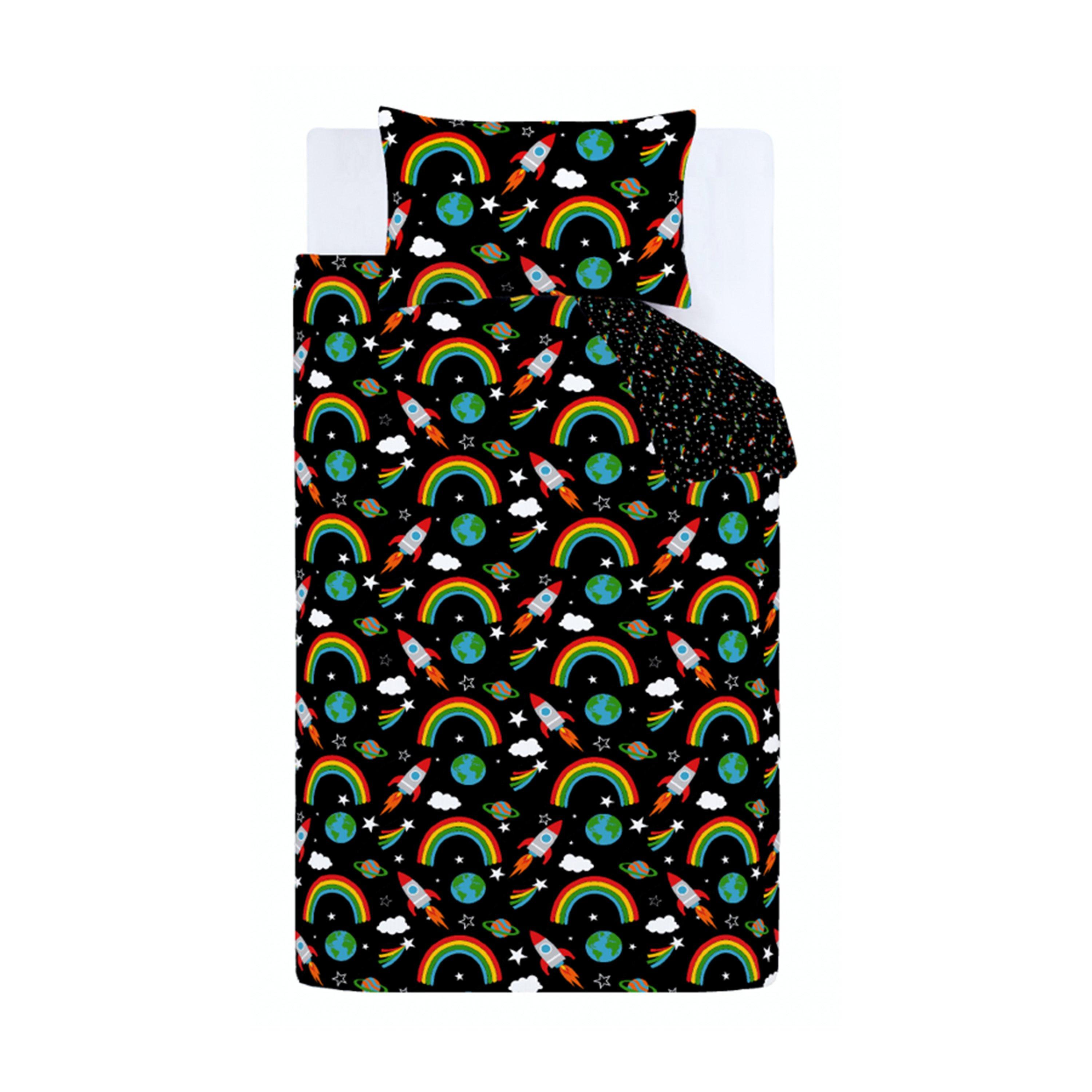 Black - Catherine Lansfield - Rainbow Rockets Reversible Duvet Cover Set - 5