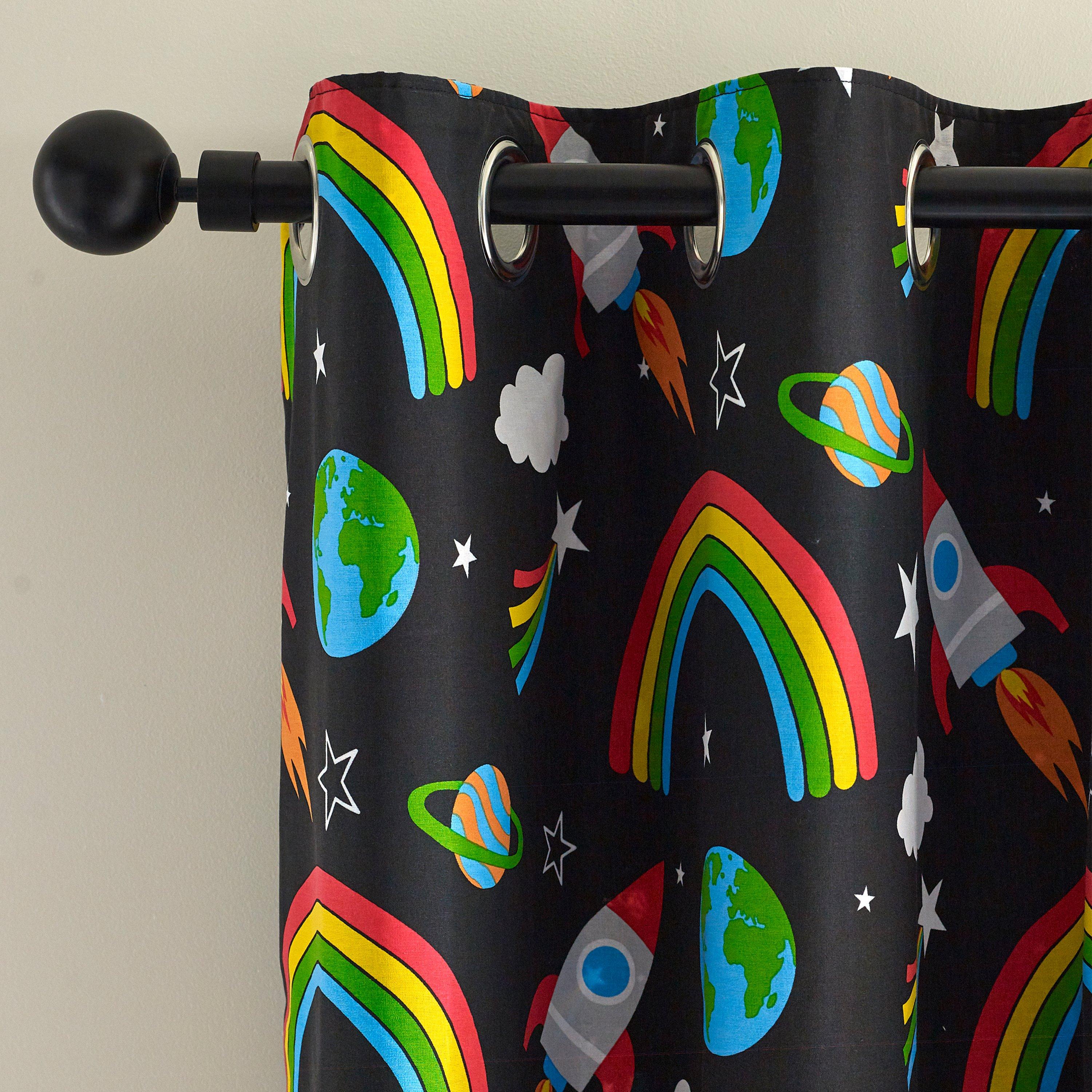 Black - Catherine Lansfield - Rainbow Rockets Fully Reversible Eyelet Curtains - 1