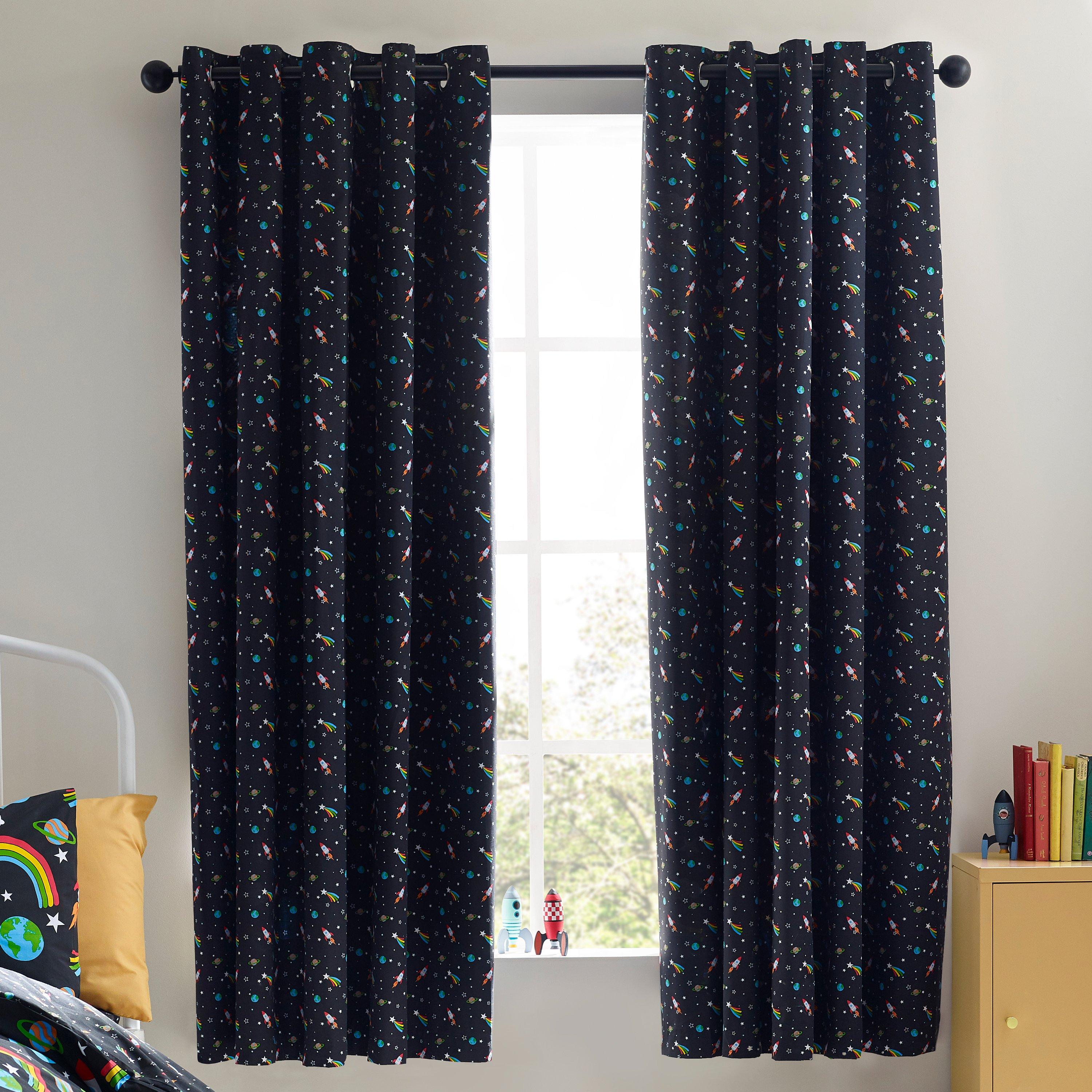 Black - Catherine Lansfield - Rainbow Rockets Fully Reversible Eyelet Curtains - 3