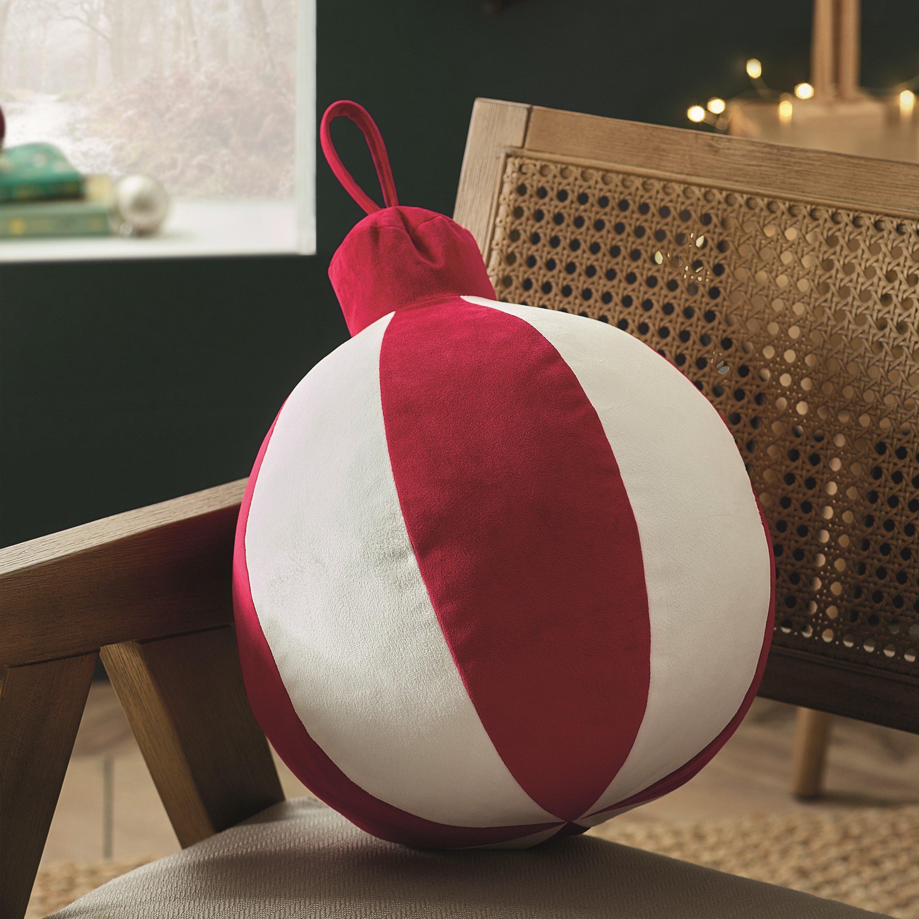 White / Red - Catherine Lansfield - Christmas Bauble 3D Shaped Cushion - 1