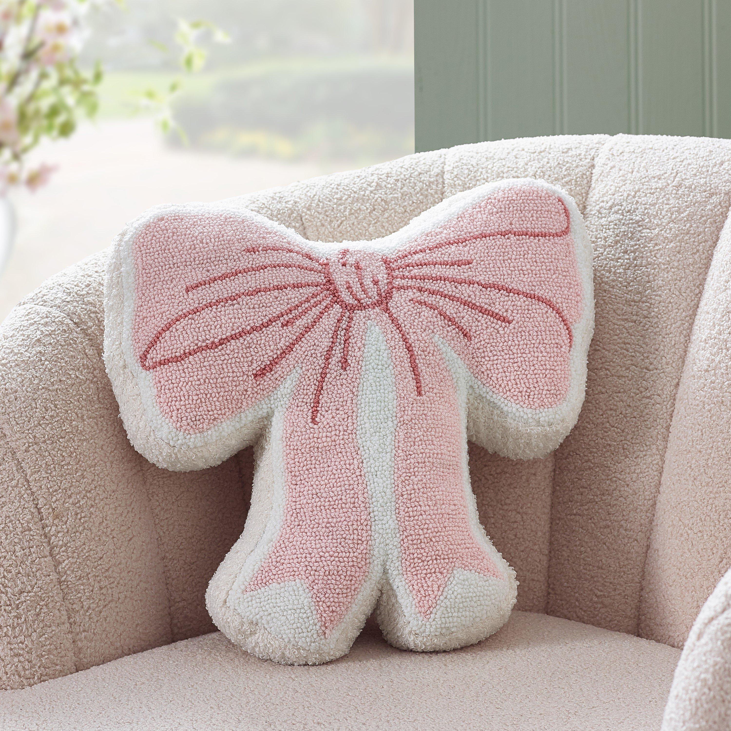 Pink - Catherine Lansfield - Bow Boucle 3D Shaped Cushion - 1