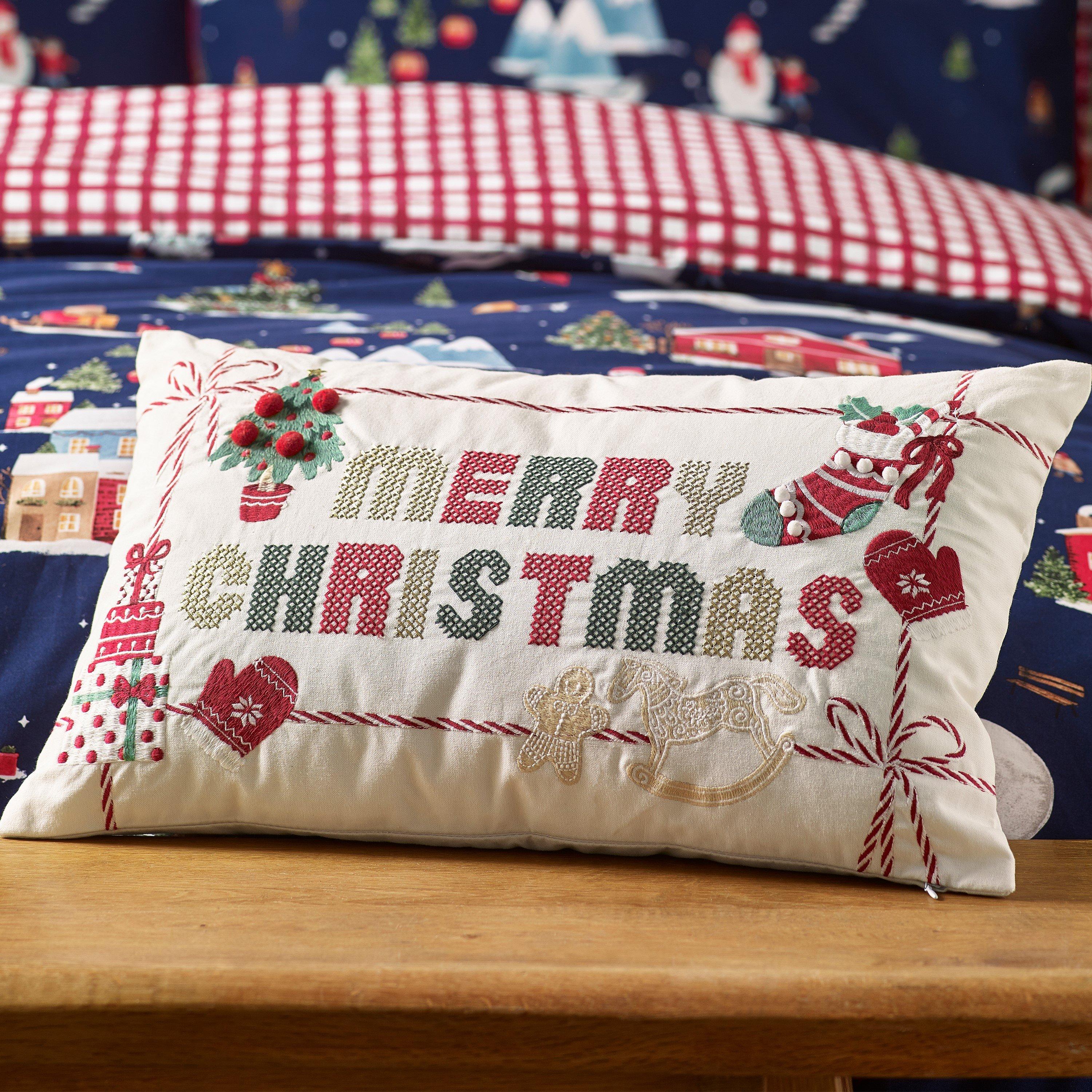 Natural - Catherine Lansfield - Merry Christmas Cross Stitch Cushion - 1