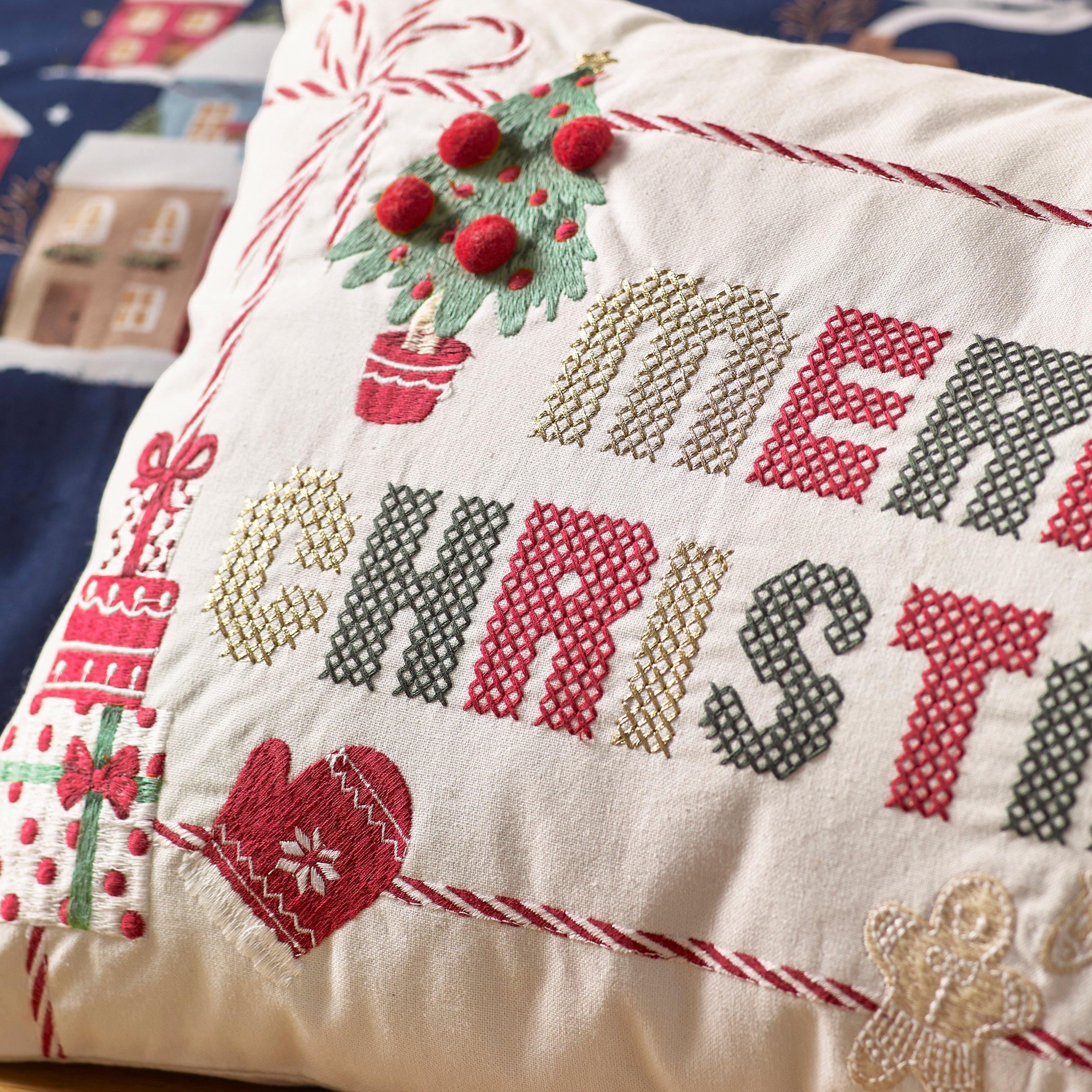 Natural - Catherine Lansfield - Merry Christmas Cross Stitch Cushion - 2