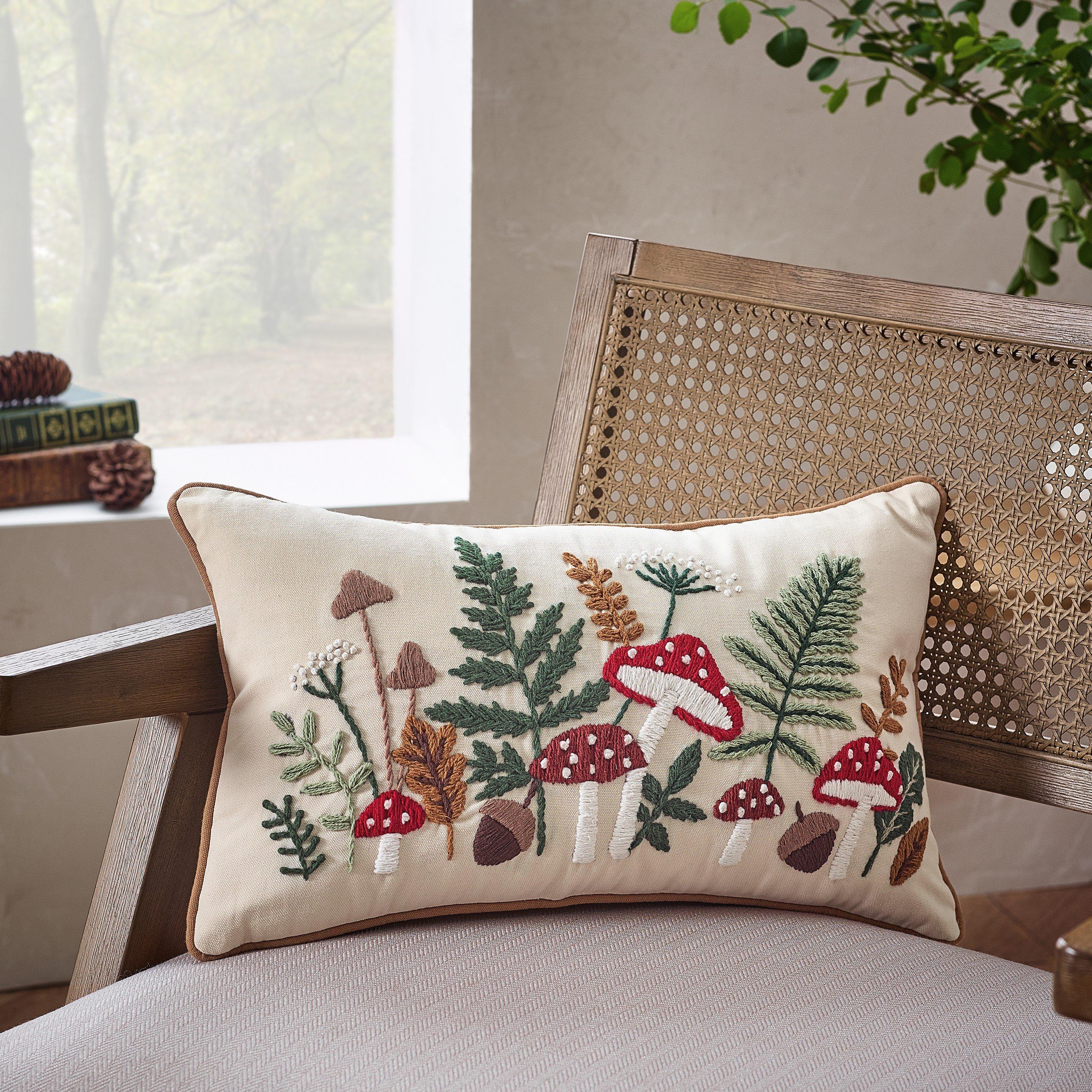 Catherine Lansfield Unisex Natural 'Embroidery Woodland' Cushion In | Size: 30Cm X 50Cm - Image 6