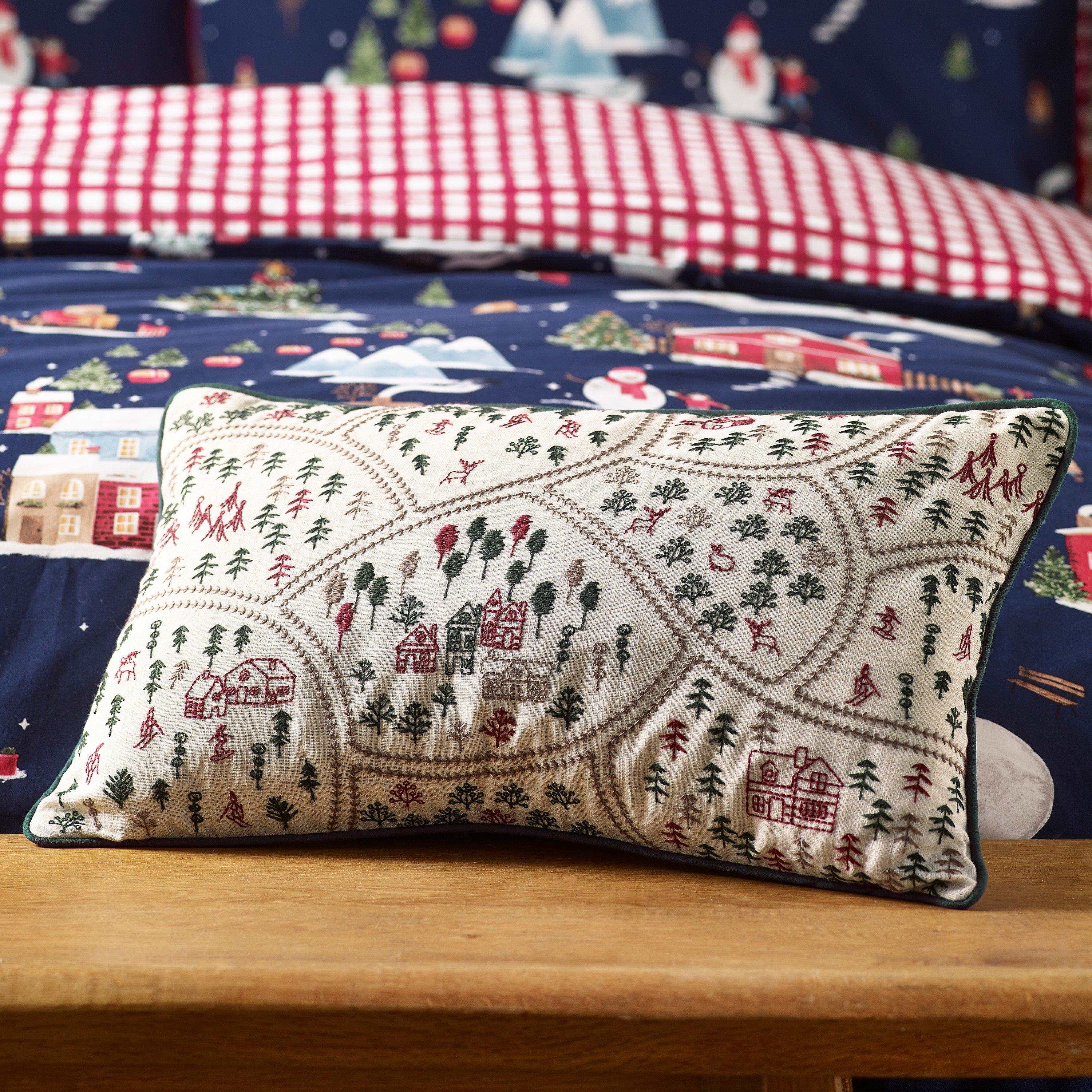 Natural - Catherine Lansfield - Christmas Ski Village Embroidered Cushion - 1