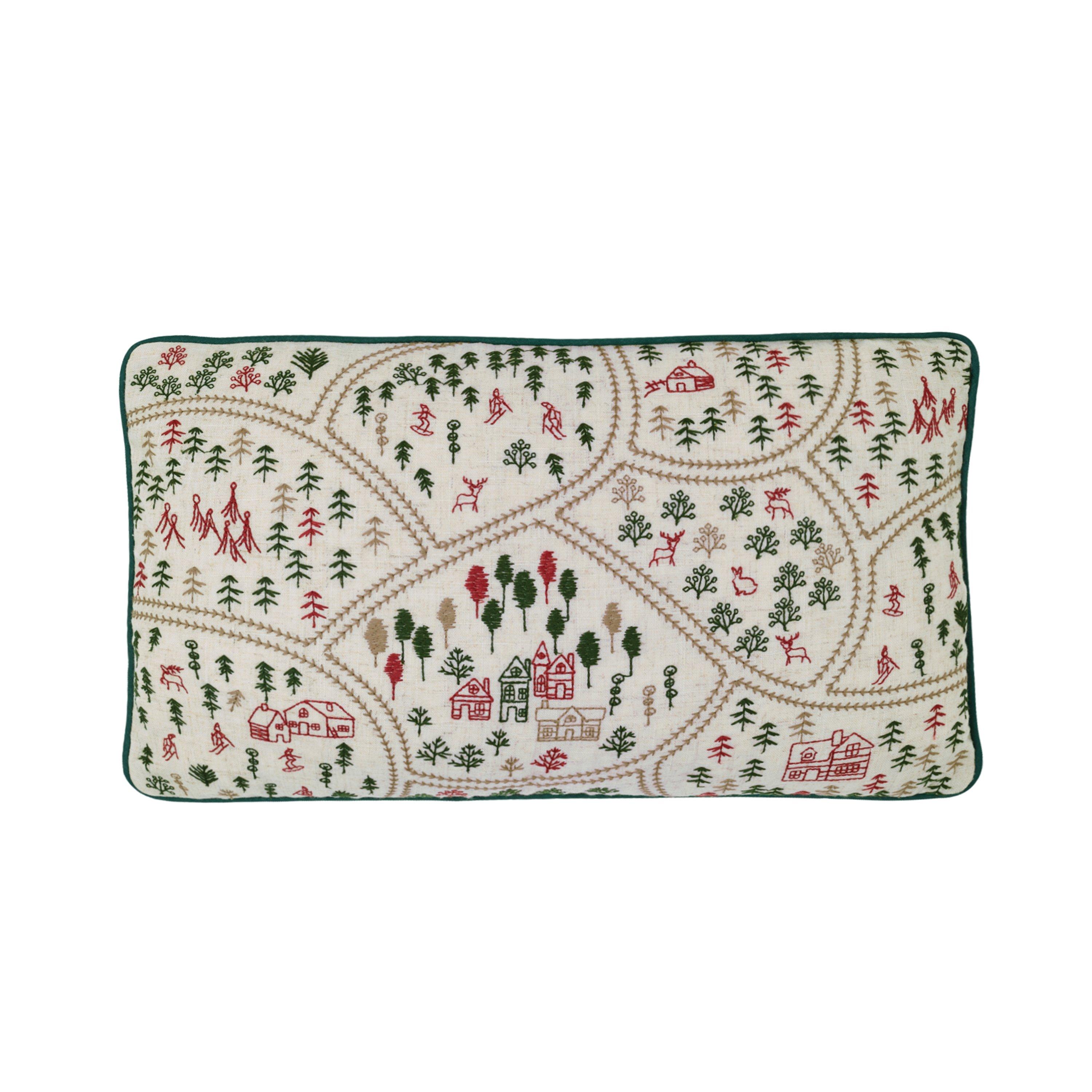 Natural - Catherine Lansfield - Christmas Ski Village Embroidered Cushion - 3