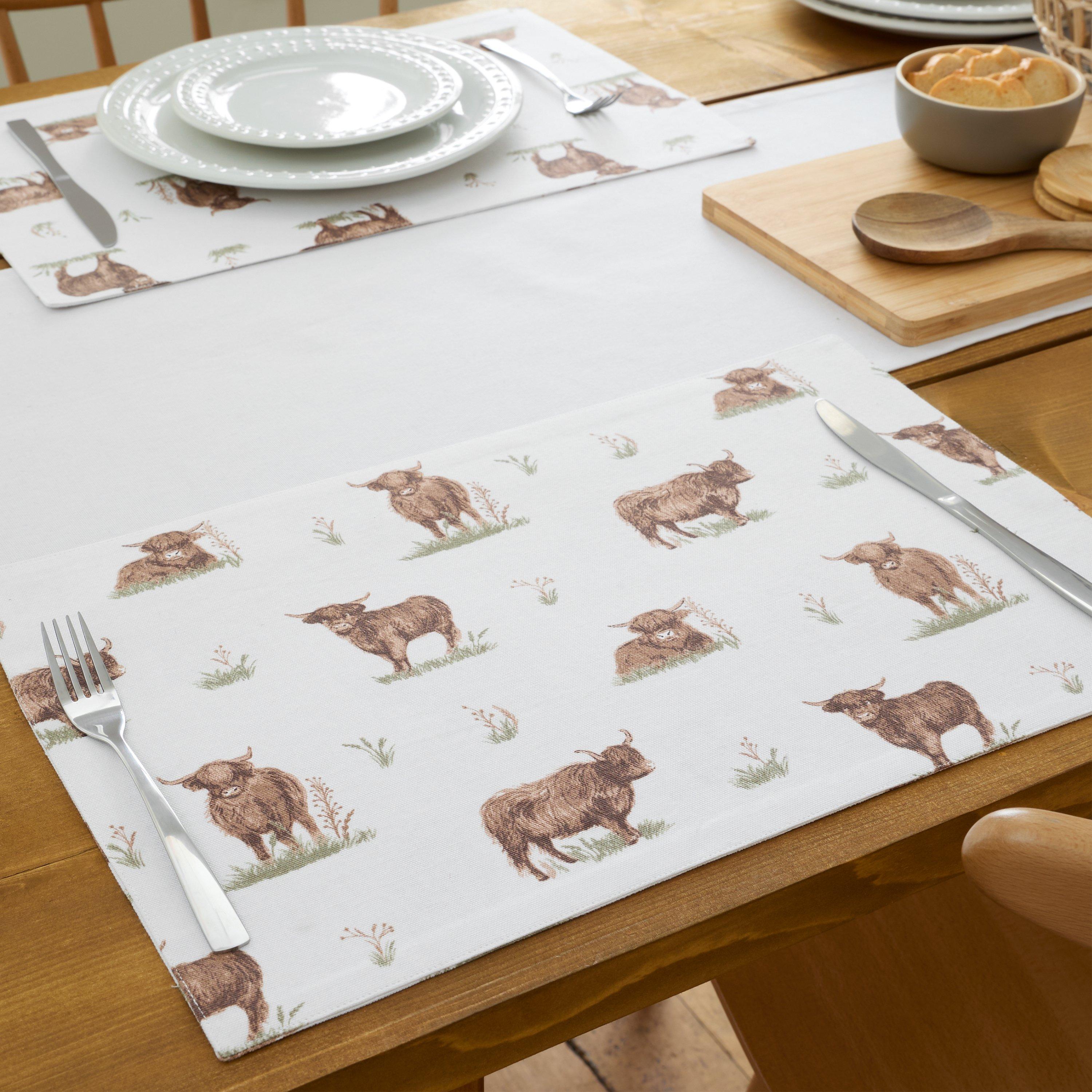 Natural - Catherine Lansfield - Angus Highland Cow Cotton Dining Placemat 4 Pack - 1