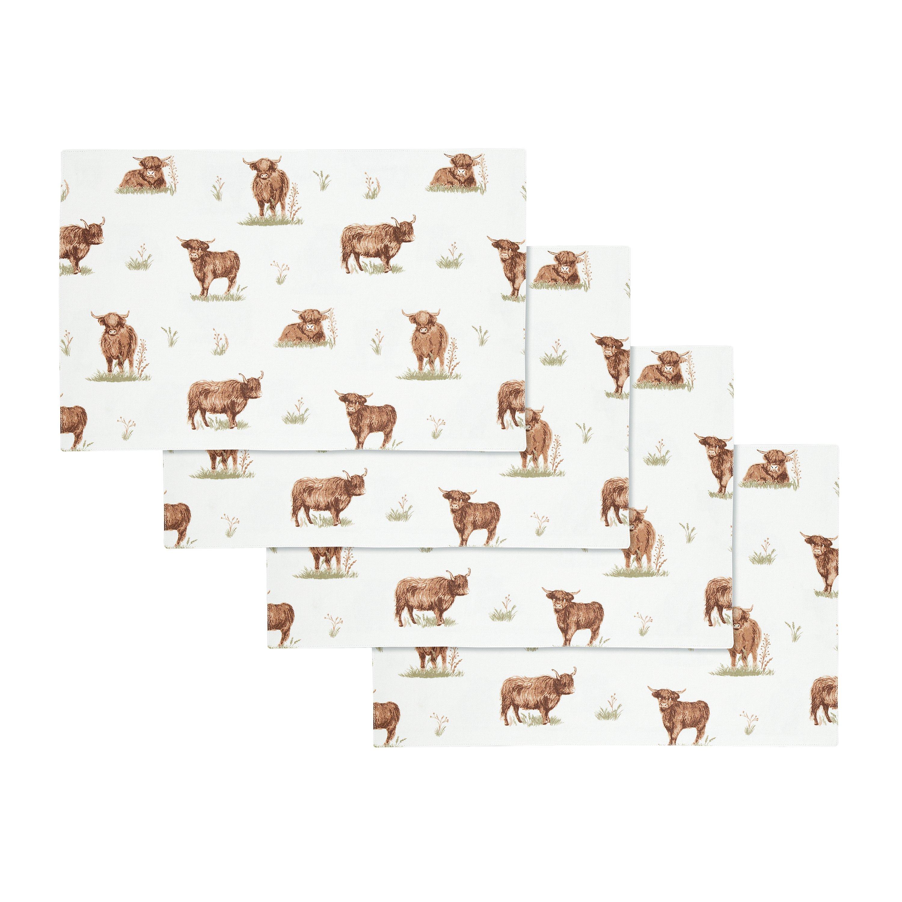 Natural - Catherine Lansfield - Angus Highland Cow Cotton Dining Placemat 4 Pack - 3