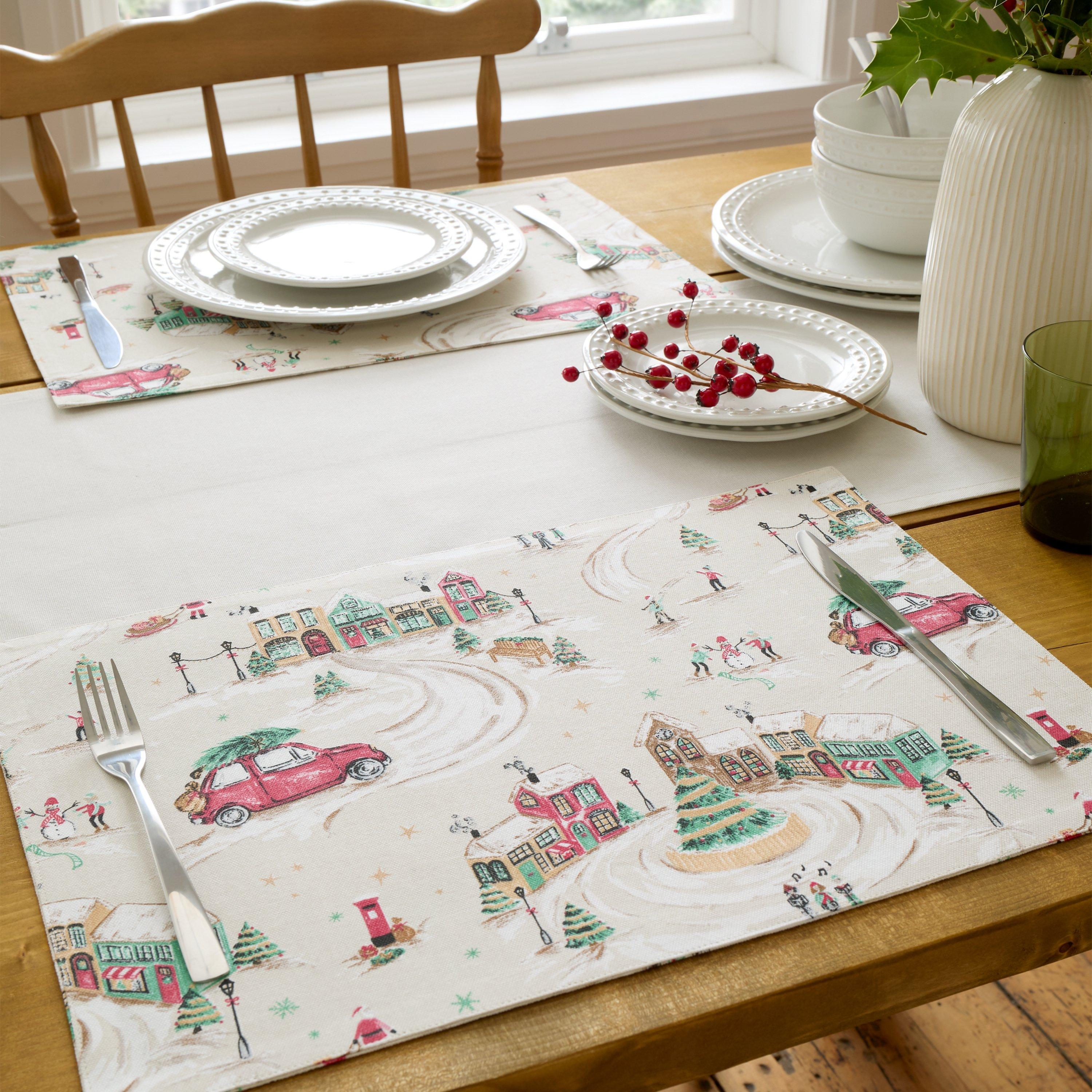 Natural - Catherine Lansfield - Christmas Town Cotton Dining Placemat 4 Pack - 1