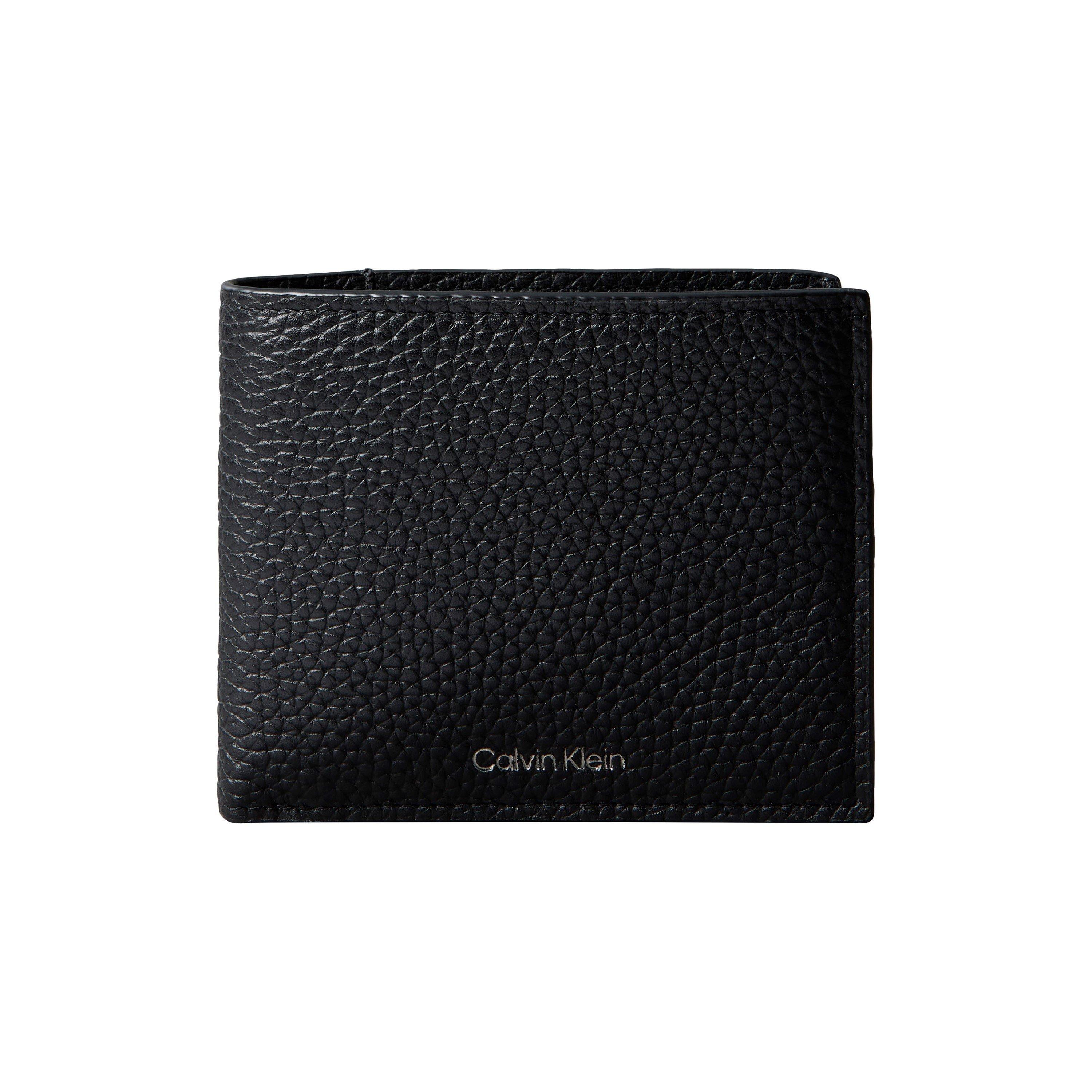 Calvin Klein Foil Embossed Logo Leather Wallet with Coin Pouch - Black