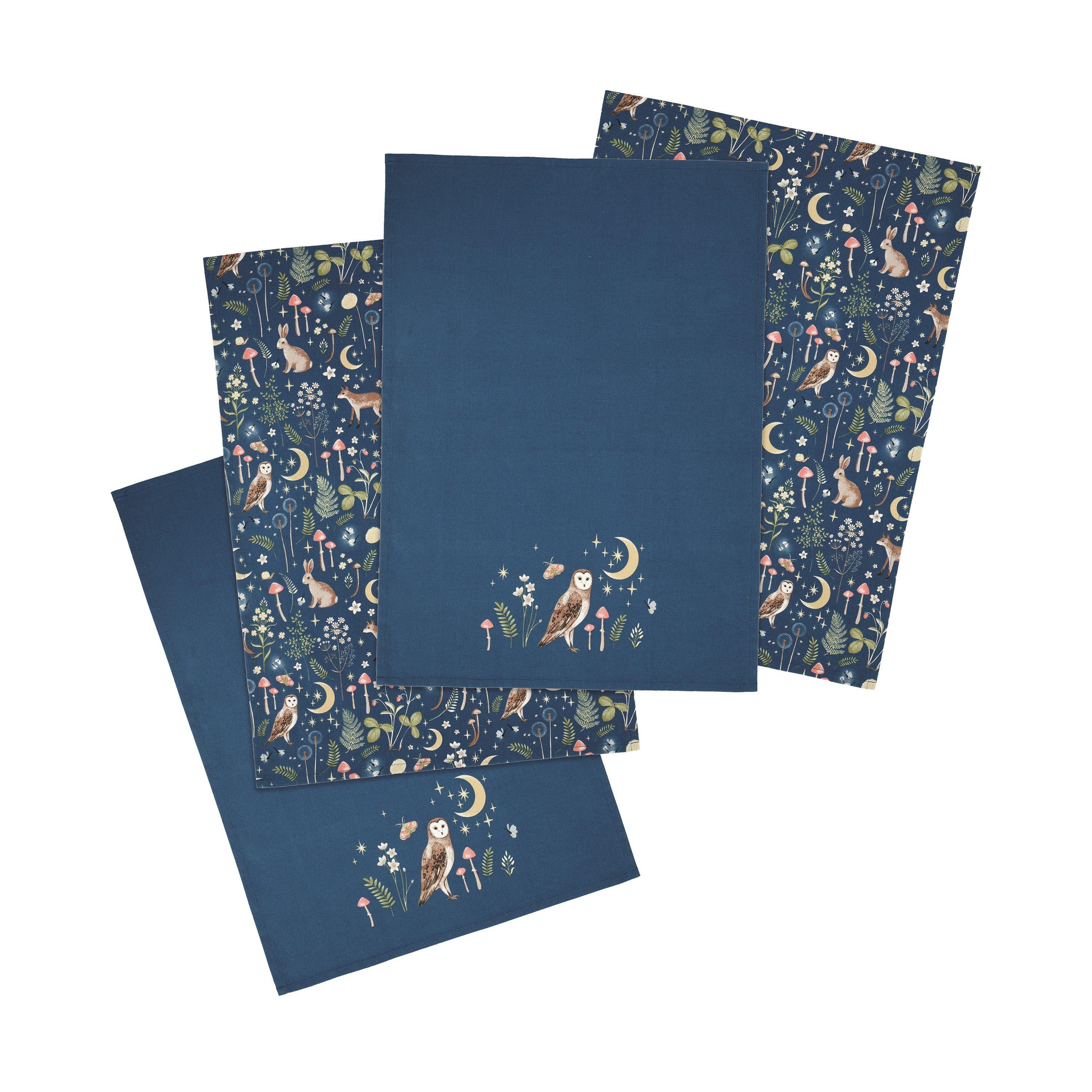 Navy Blue - Catherine Lansfield - Enchanted Twilight Kitchen Tea Towel Pack of 4 - 3