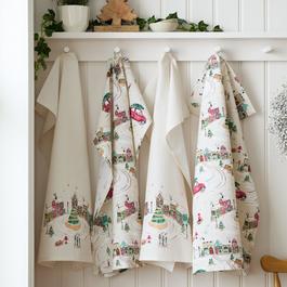 Catherine Lansfield Christmas Town Cotton Kitchen Tea Towel Pack of 4