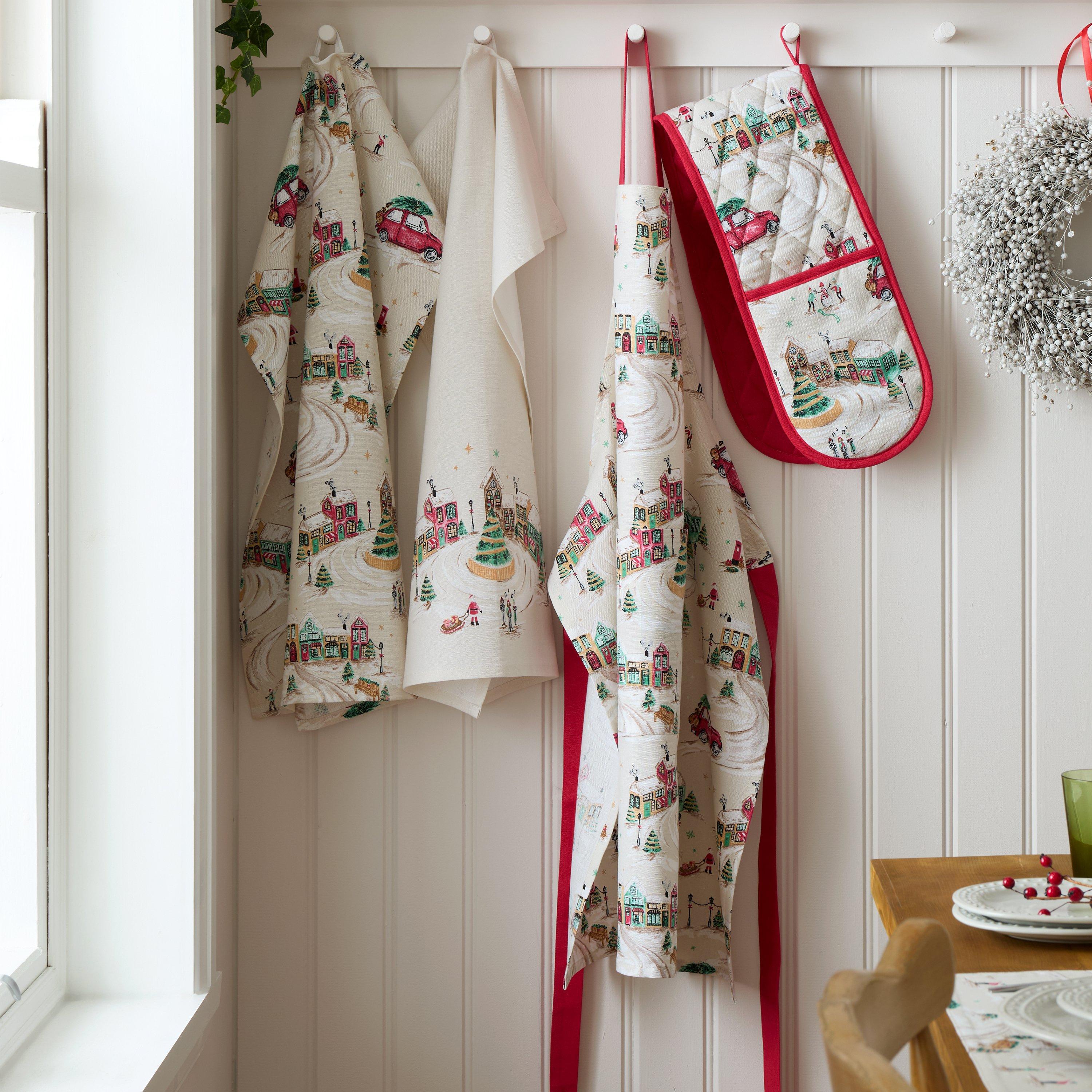 Natural - Catherine Lansfield - Christmas Town Cotton Kitchen Tea Towel Pack of 4 - 2