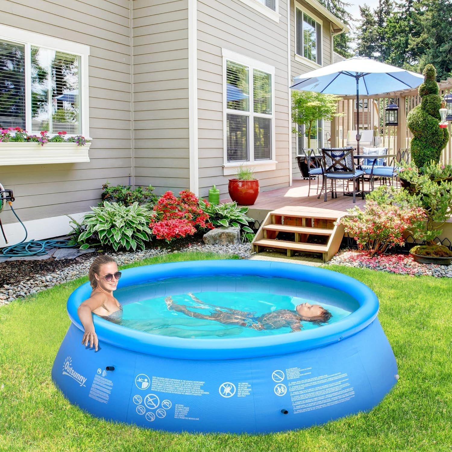 Blue - Outsunny - Outsunny Family Sized Inflatable Swimming Pool - 2