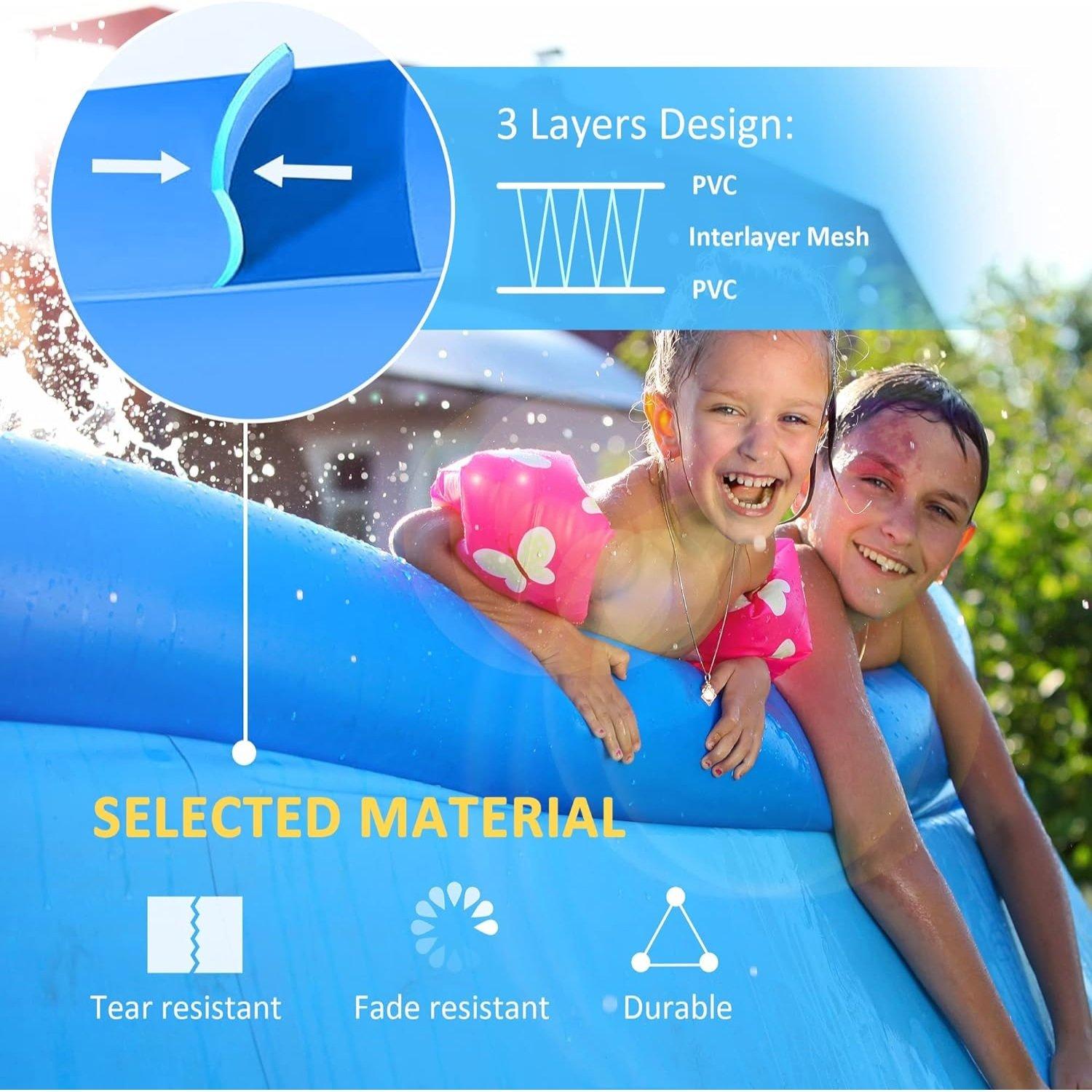 Blue - Outsunny - Outsunny Family Sized Inflatable Swimming Pool - 4