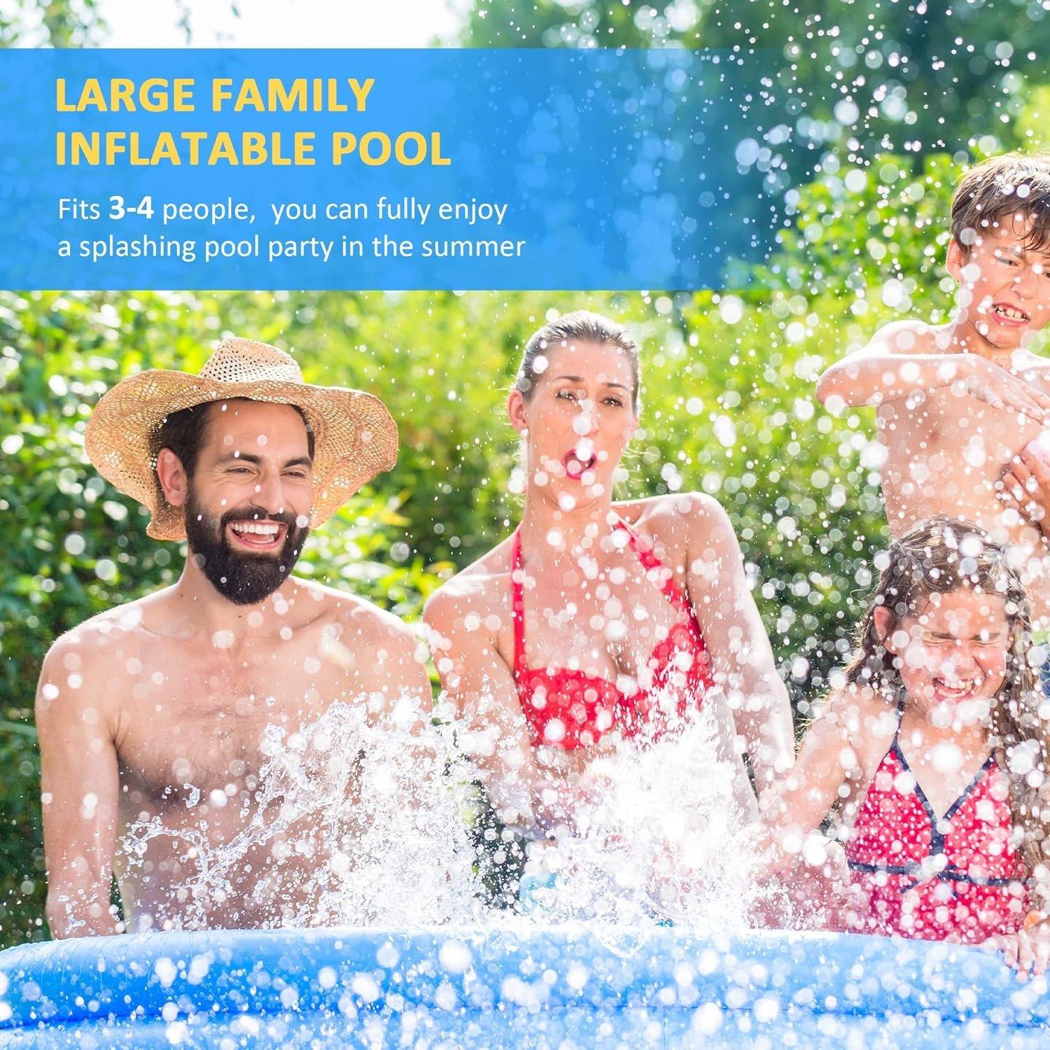 Blue - Outsunny - Outsunny Family Sized Inflatable Swimming Pool - 6
