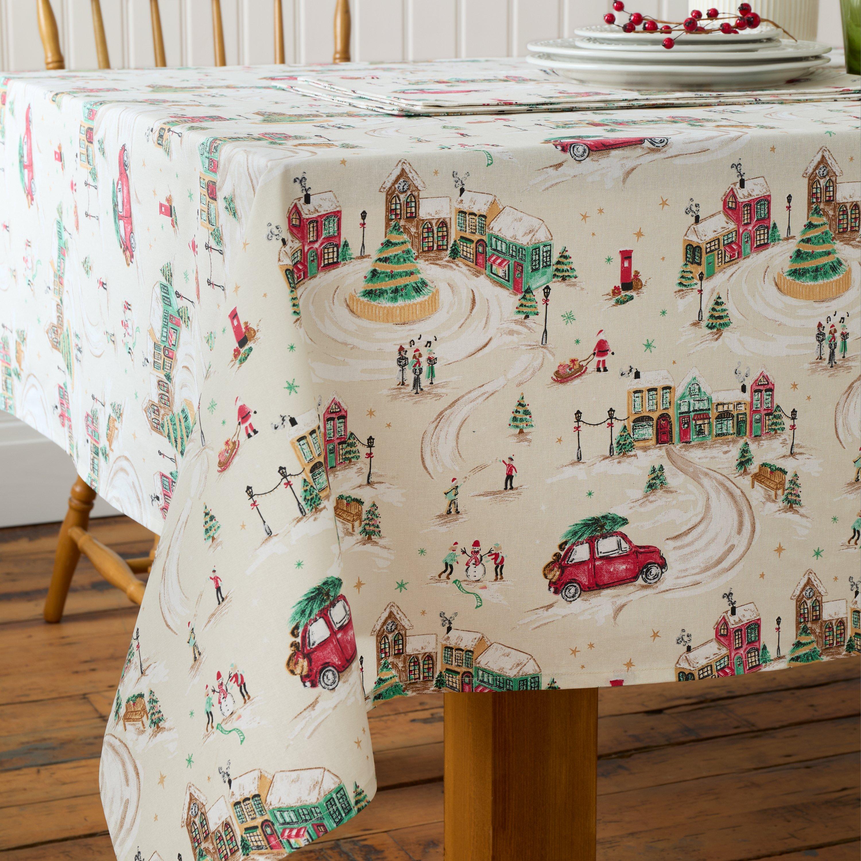 Natural - Catherine Lansfield - Christmas Town Cotton Table Cloth - 1