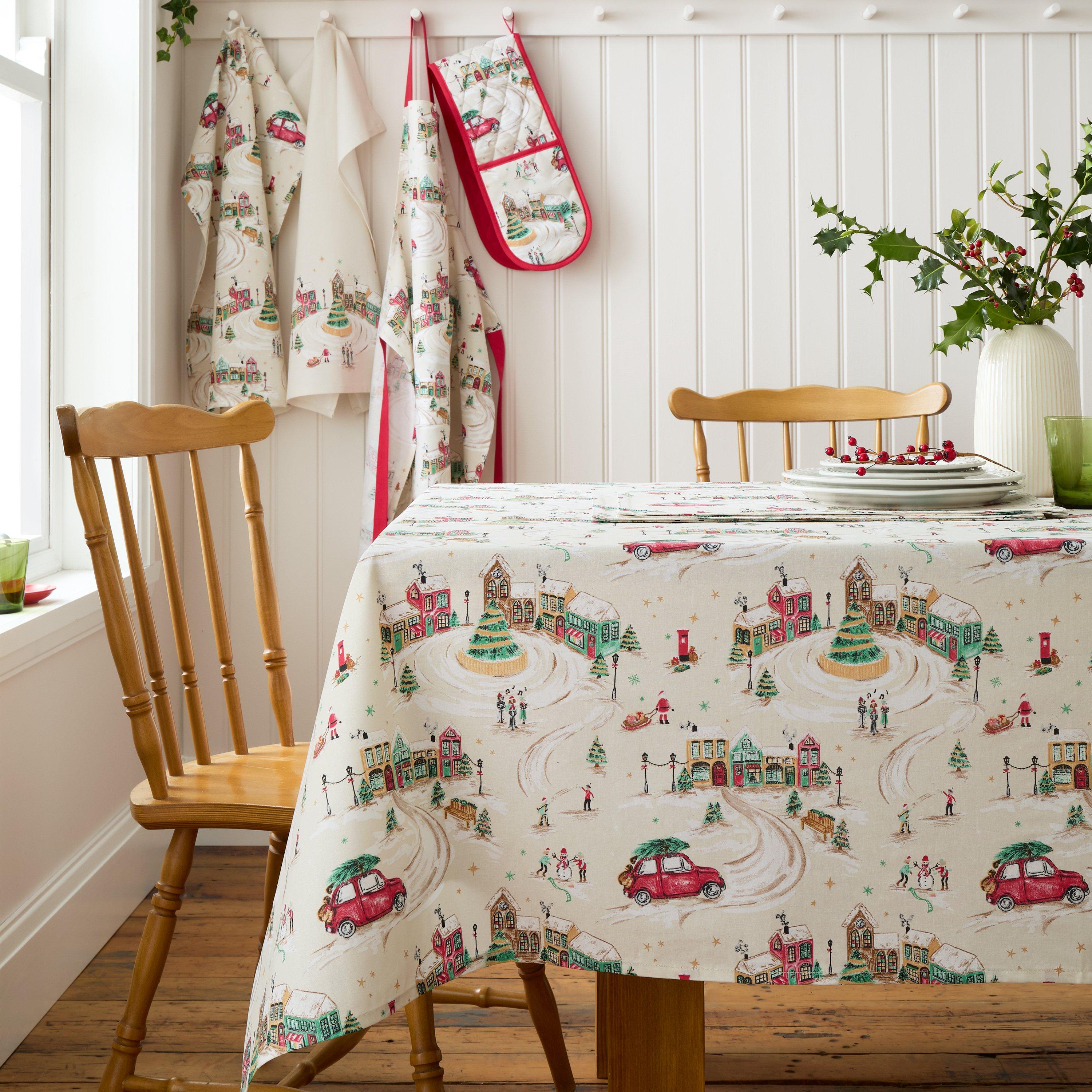 Natural - Catherine Lansfield - Christmas Town Cotton Table Cloth - 2
