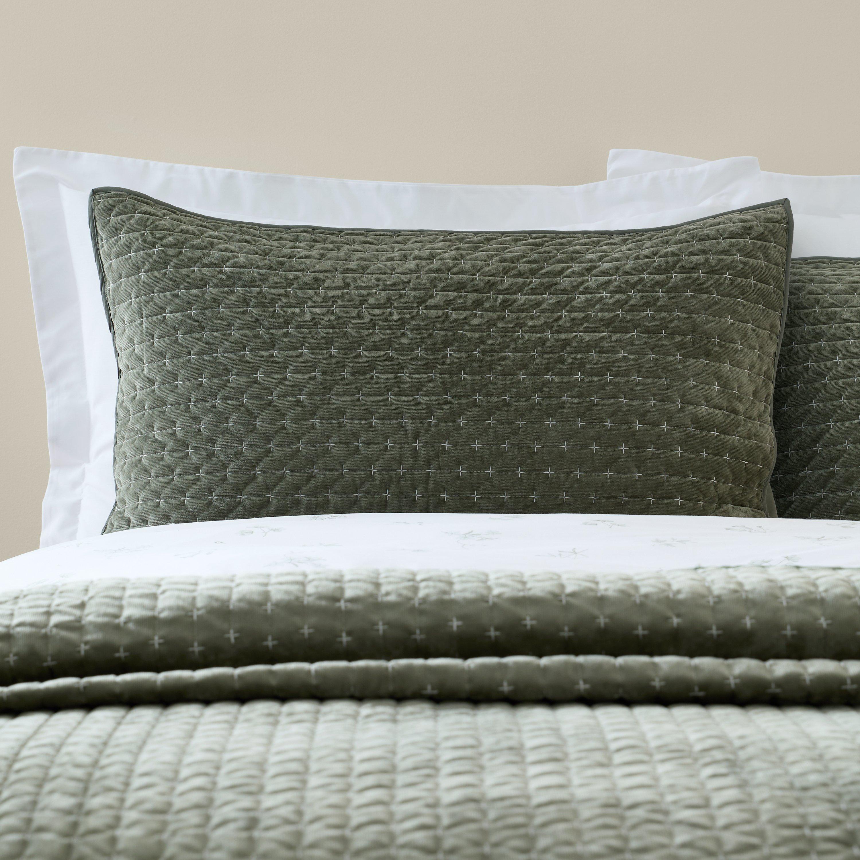Bianca  Attica Velvet Embroidered Pillow Sham Pair - Green - Pillowsham