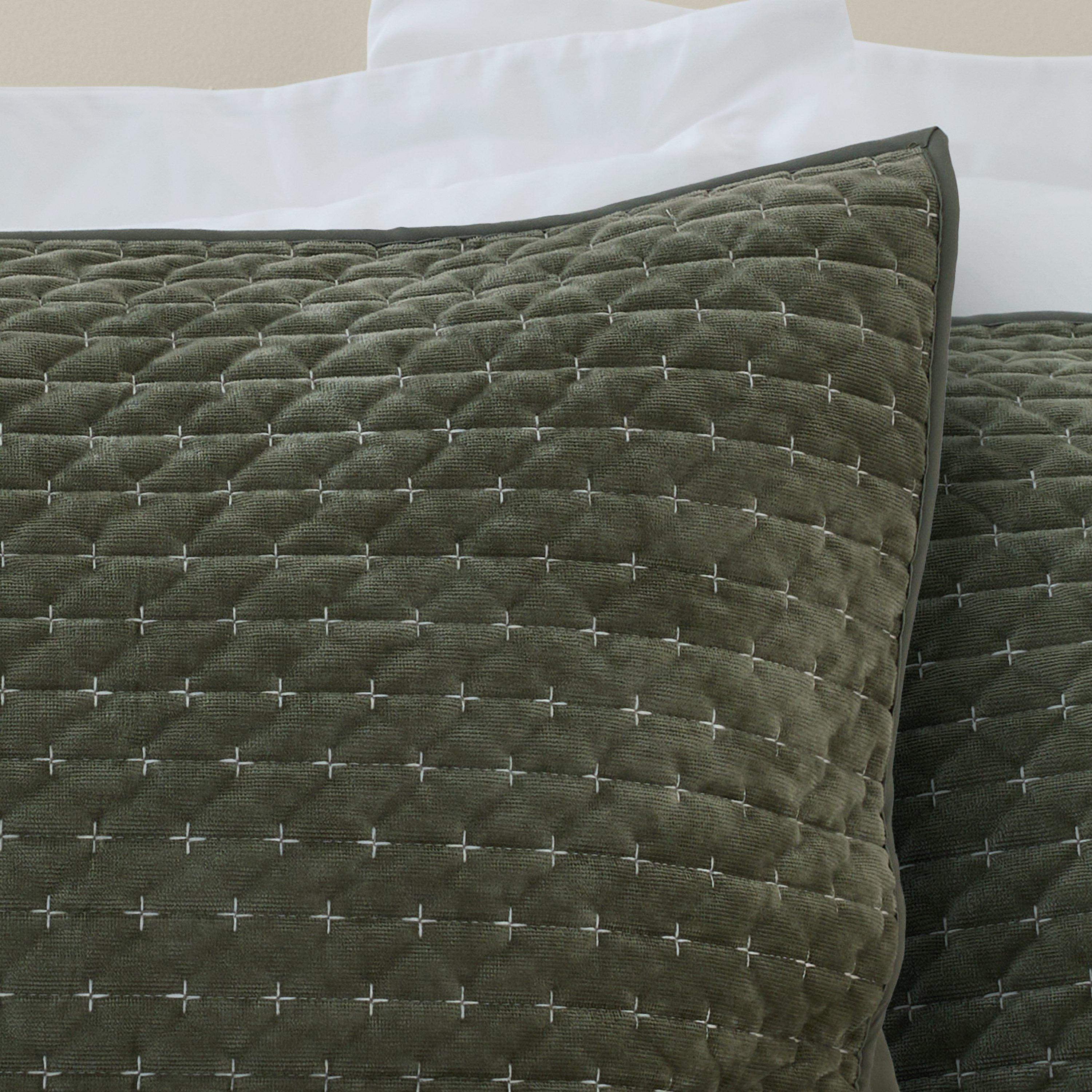 Green - Bianca - Attica Velvet Embroidered Pillow sham Pair - 2