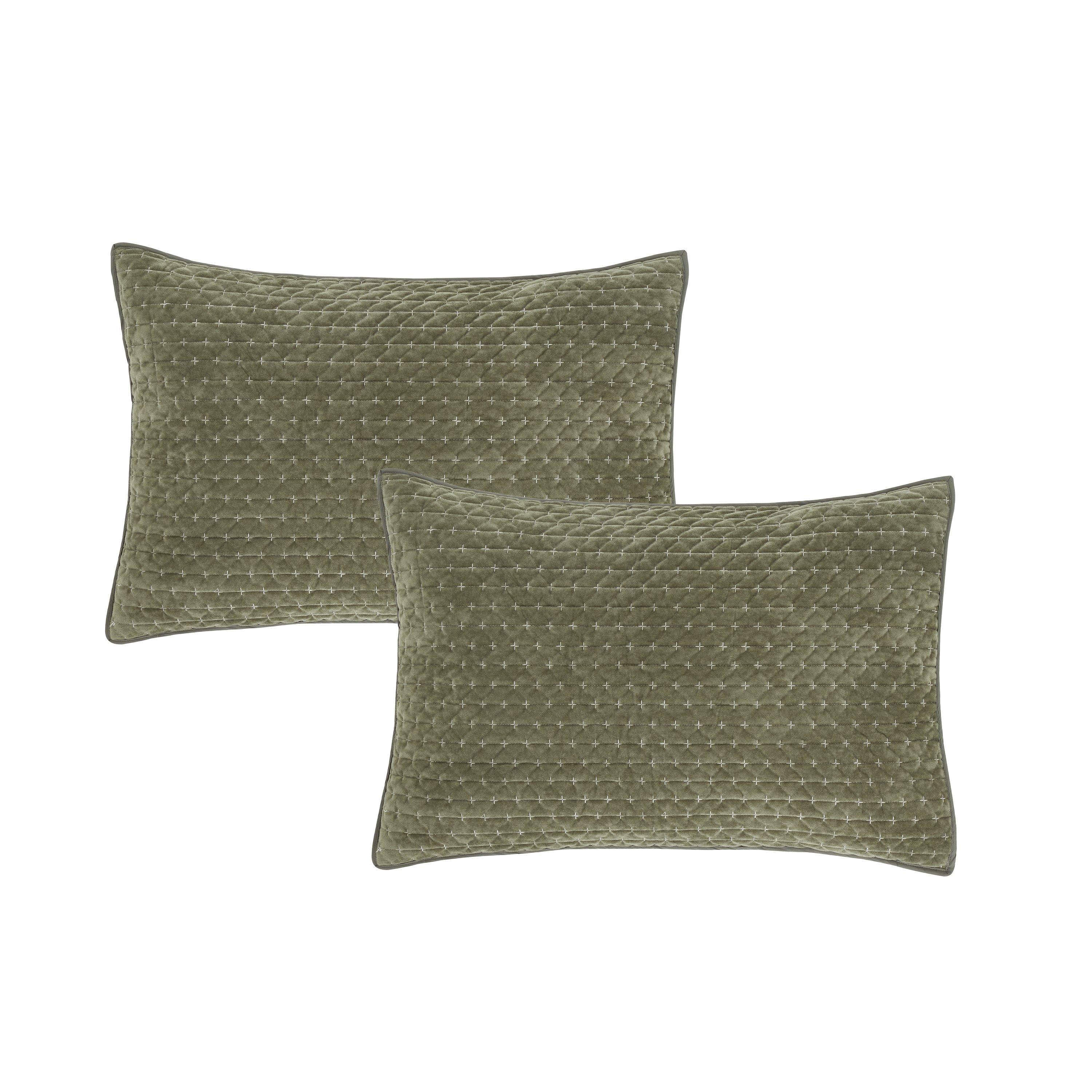Green - Bianca - Attica Velvet Embroidered Pillow sham Pair - 3